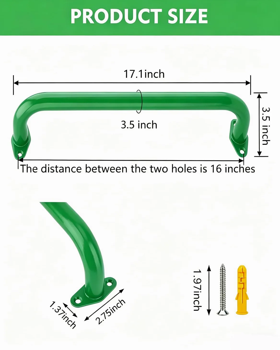 BiJun Asas de metal de 17 pulgadas, barras de mono para interiores, barras de agarre de techo resistentes para interiores y exteriores, marcos de escalada, casas de árboles y escaleras de pared (verde