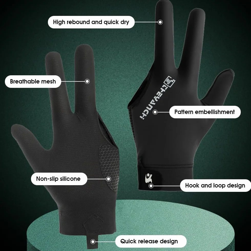 Guantes de Billar Profesionales Transpirables 3 Dedos Accesorio para Mesa Izquierda