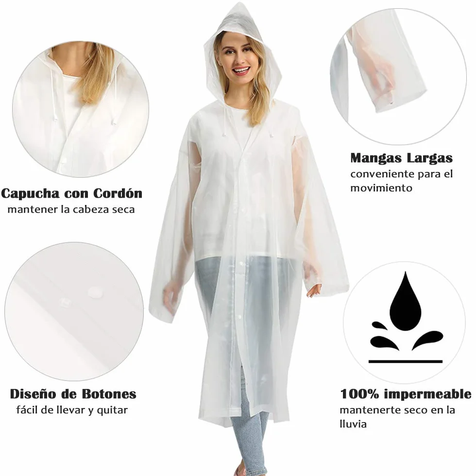 Opret Ponchos Impermeables Reutilizables Capa Lluvia con Capucha Paquete de 2