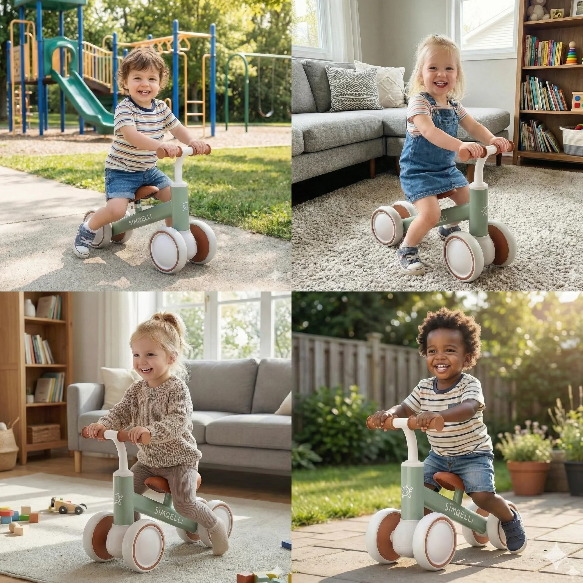 Bicicleta de Equilibrio para Niños de 1 Año, Correpasillos Bebé Juguetes Niños de 10 a 24 Meses, Primera Bicicleta sin Pedal con 4 Ruedas, Bici Equilibrio Cumpleaños