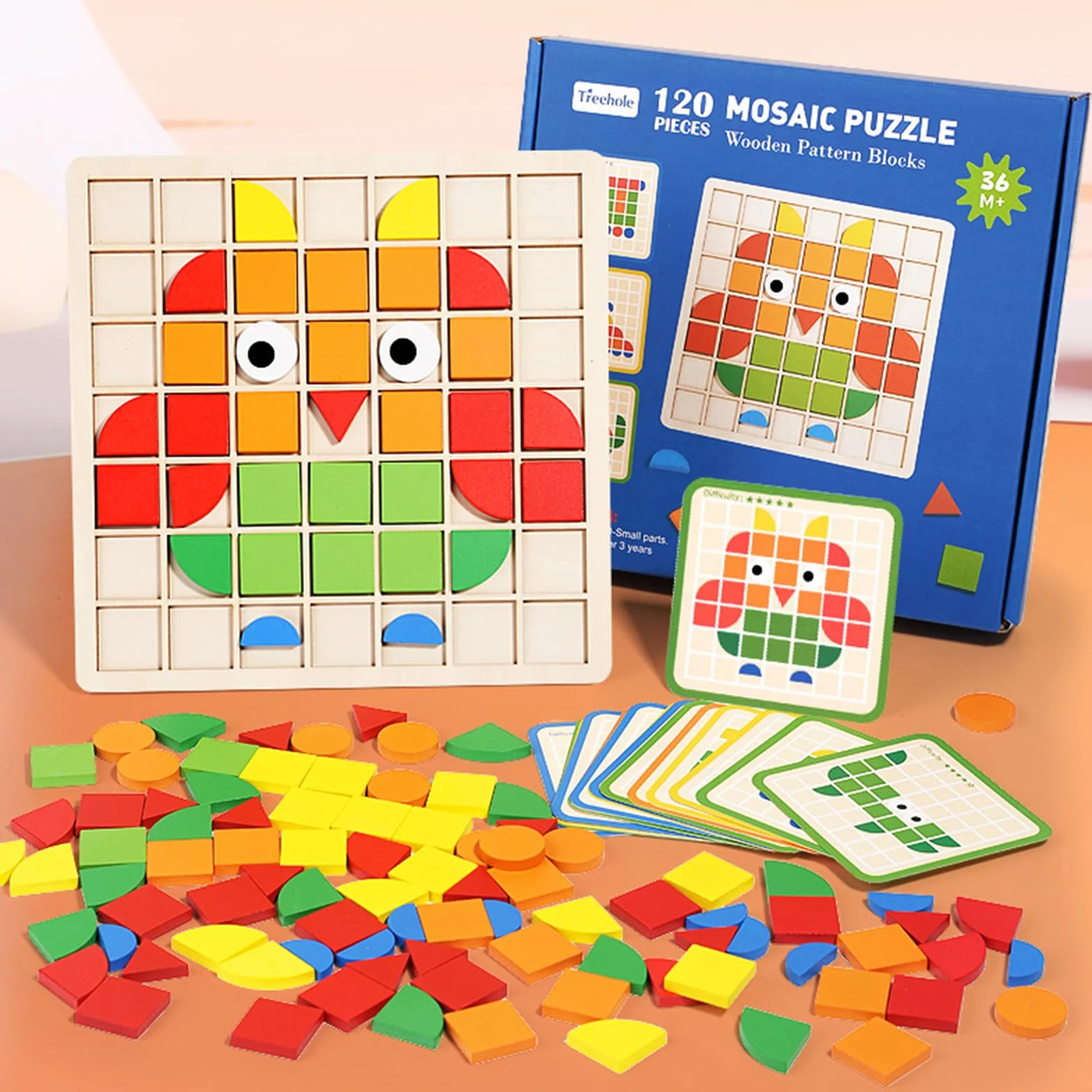Juguetes Montessori Niños 3 4 5 6 Años, Puzzle Tangram Rompecabezas niños, 120 Bloques de Madera con Formas de Colores y Tarjetas, Juegos Educativos Interactivos Regalo Niño Niña