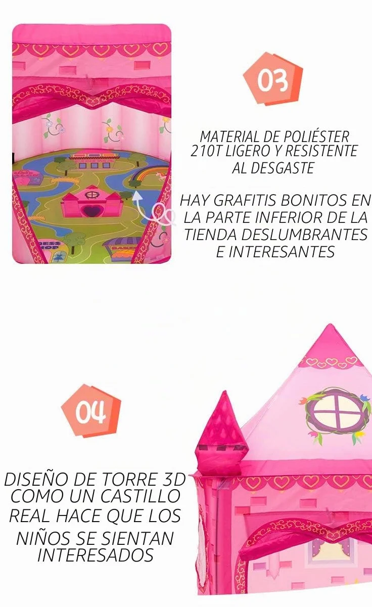 Tienda de campaña Infantil Castillo de Princesas Carpa Interior Rosa