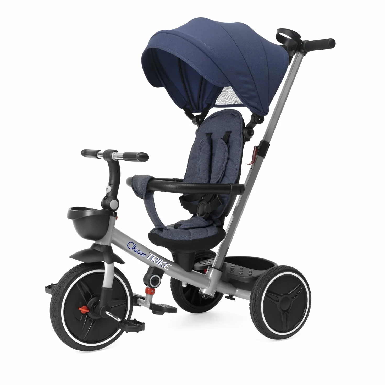Chicco, 4in1 Trike Triciclo con Estructura de Metal, Ruedas Goma EVA, Cinturón de 4 Puntos, Manillar Telescópico y Capota Desmontable, Cochecito con Asiento Reversible, Cesta, Juguete 6 Meses - 5 Años