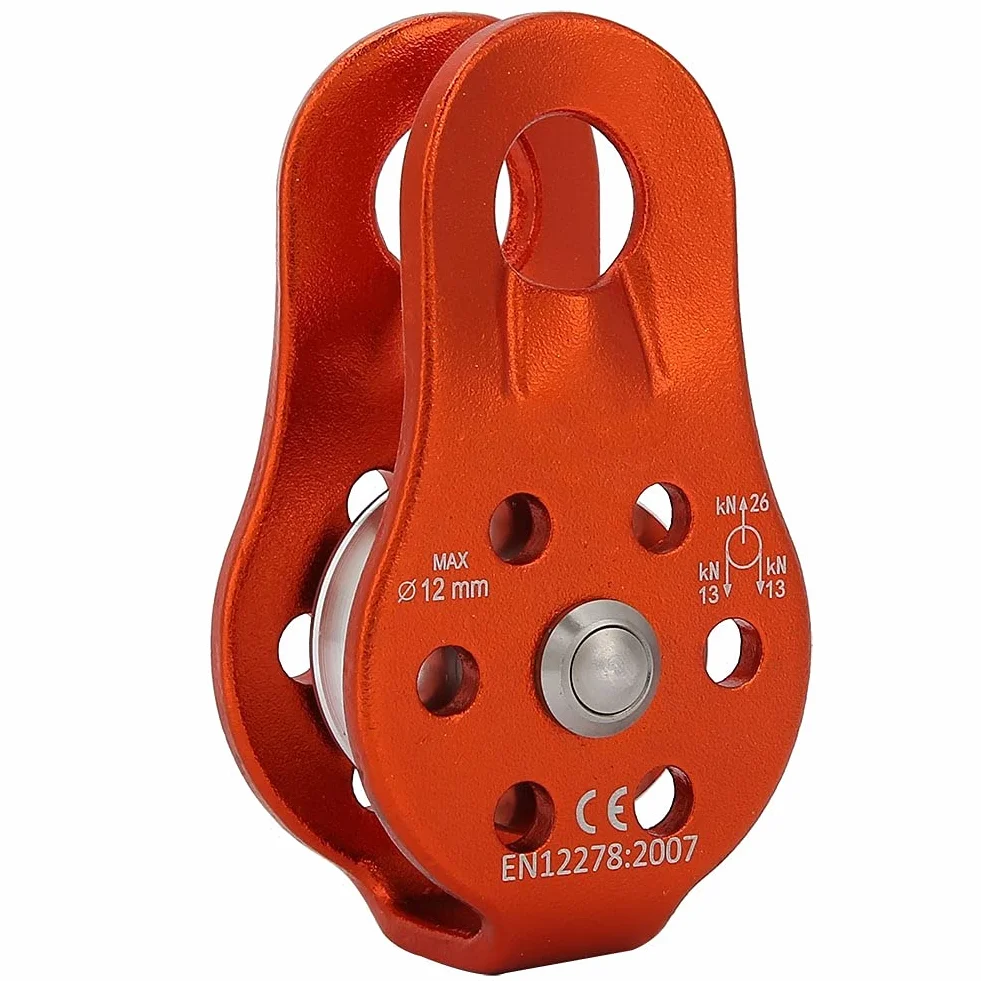 Polea de Escalada 26 KN Bloque de Polea de Cuerdas de Aluminio Mini Rescate Simple para Cuerdas de 12mm (Naranja)