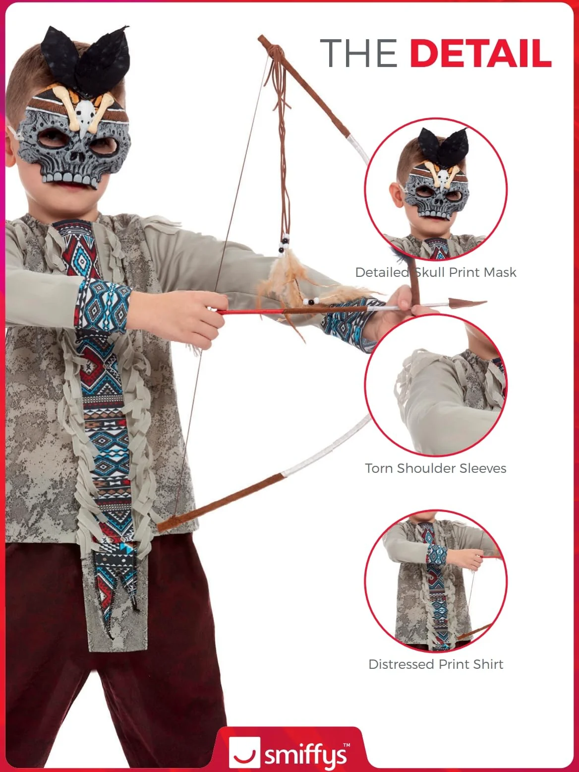 Smiffys Disfraz de indio oscuro, Gris, Parte superior, pantalones y sombrero Halloween, Carnaval