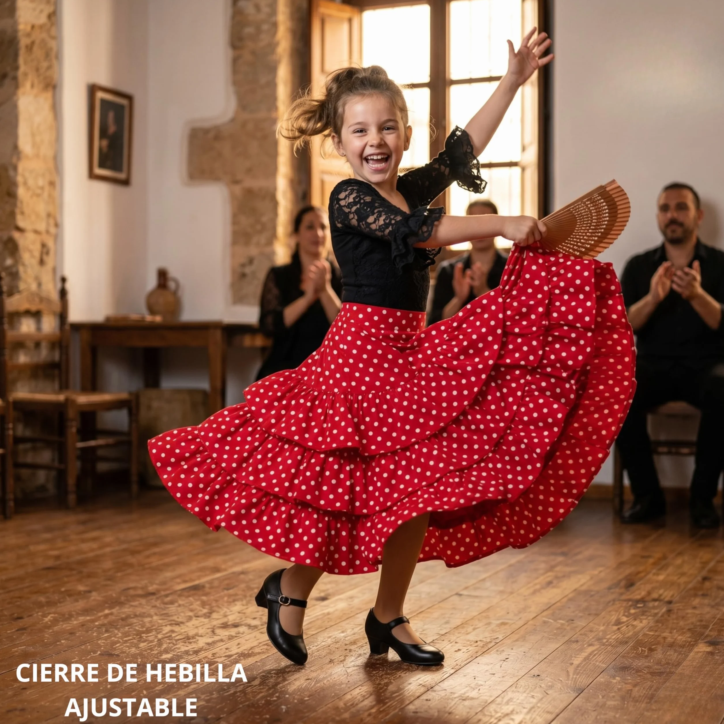 Zapatos de Baile Flamenco para Niña y Mujer Talla 24-41 Tacón Ancho 3,5 cm Cierre de Hebilla