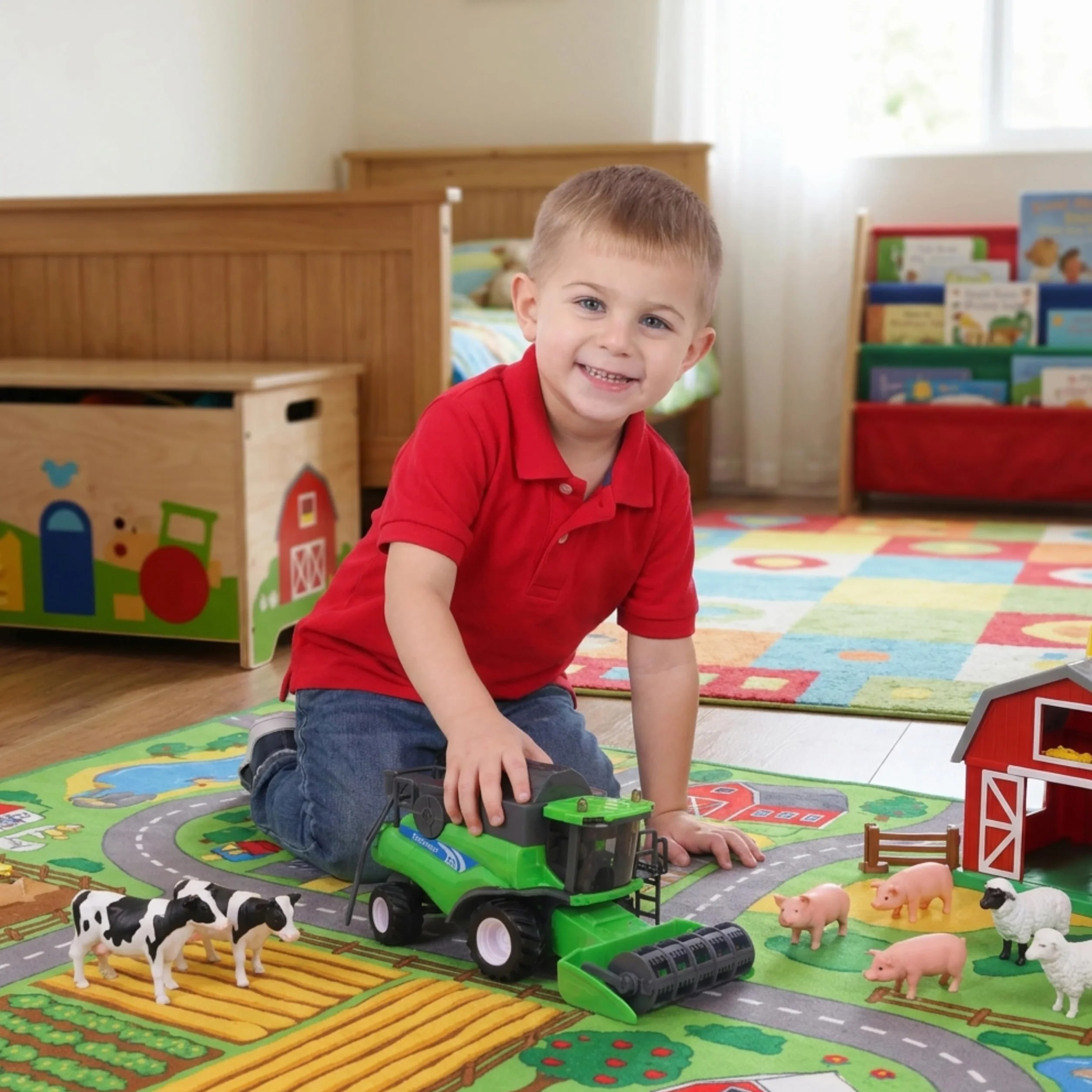 Toyland® 26cm (10”) Cosechadora de Juguete Verde a Escala 1:32 - Vehículo agrícola impulsado por fricción con Piezas móviles - Juego Interactivo para niños - Más de 3 años