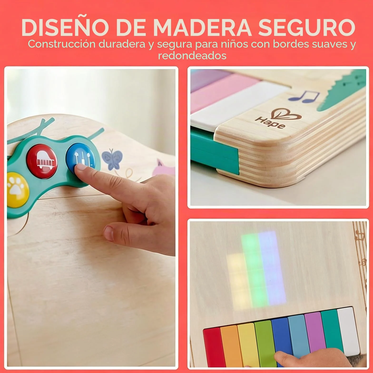 Hape Pixel Piano, Juguete Infantil de Madera, Instrumento Interactivo con Luces y Sonidos