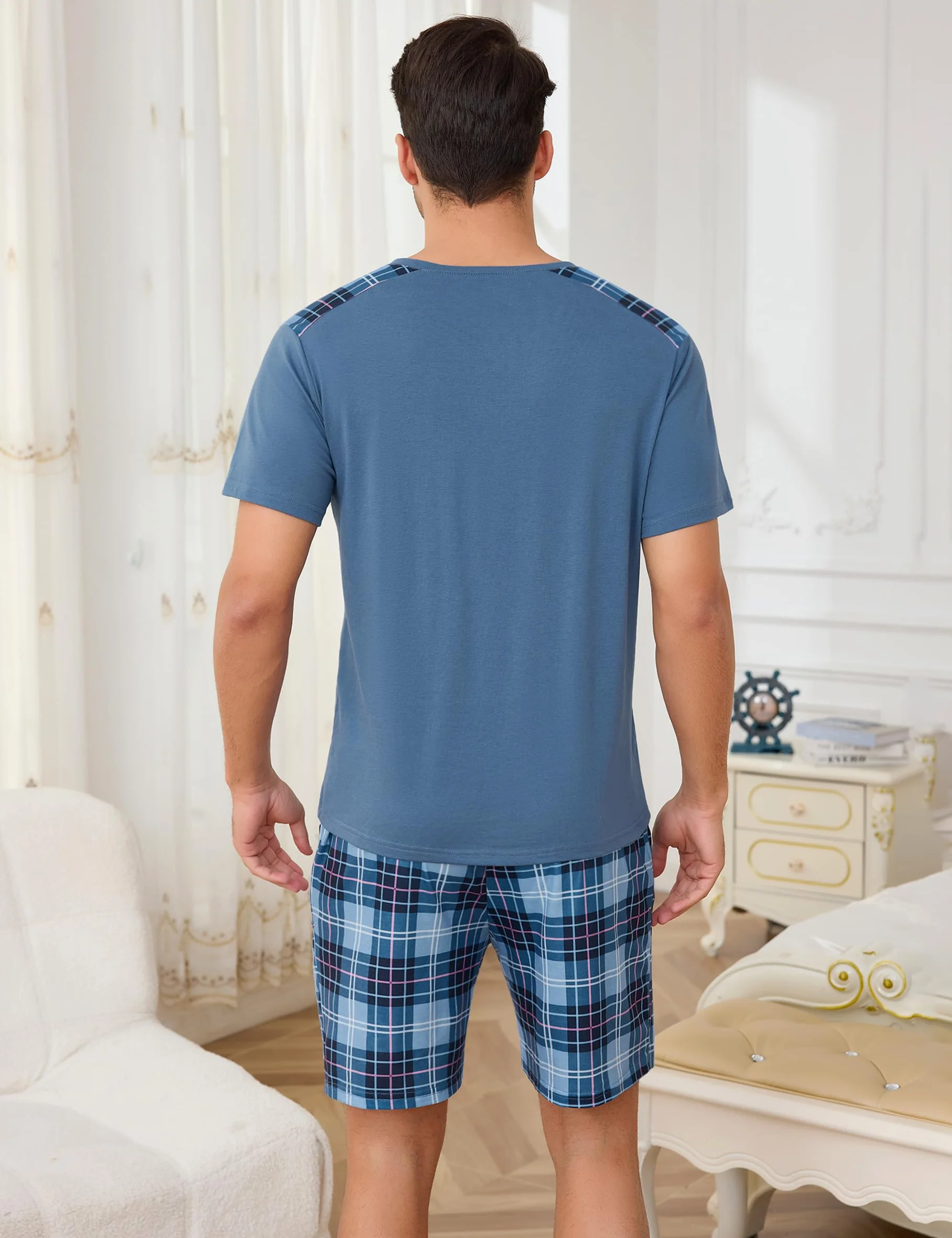 Litherday Pijama Hombre Corto de Algodón Verano Manga Corta 2 Piezas