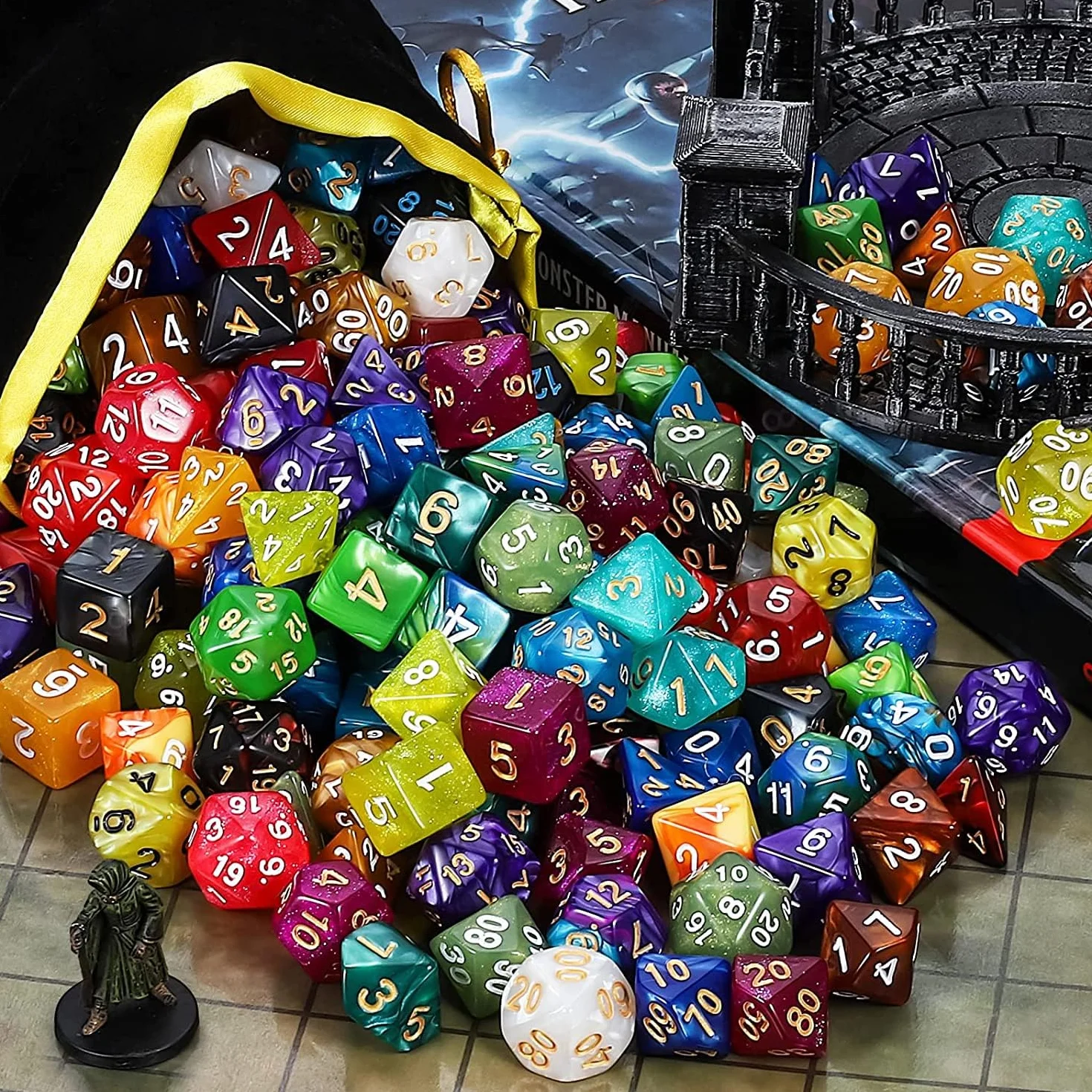 QMAY Juego de dados DND, 25 x 7 (175 piezas) dados poliédricos compatibles con Dungeon and Dragons MTG Table Games RPG DND., DCIE25