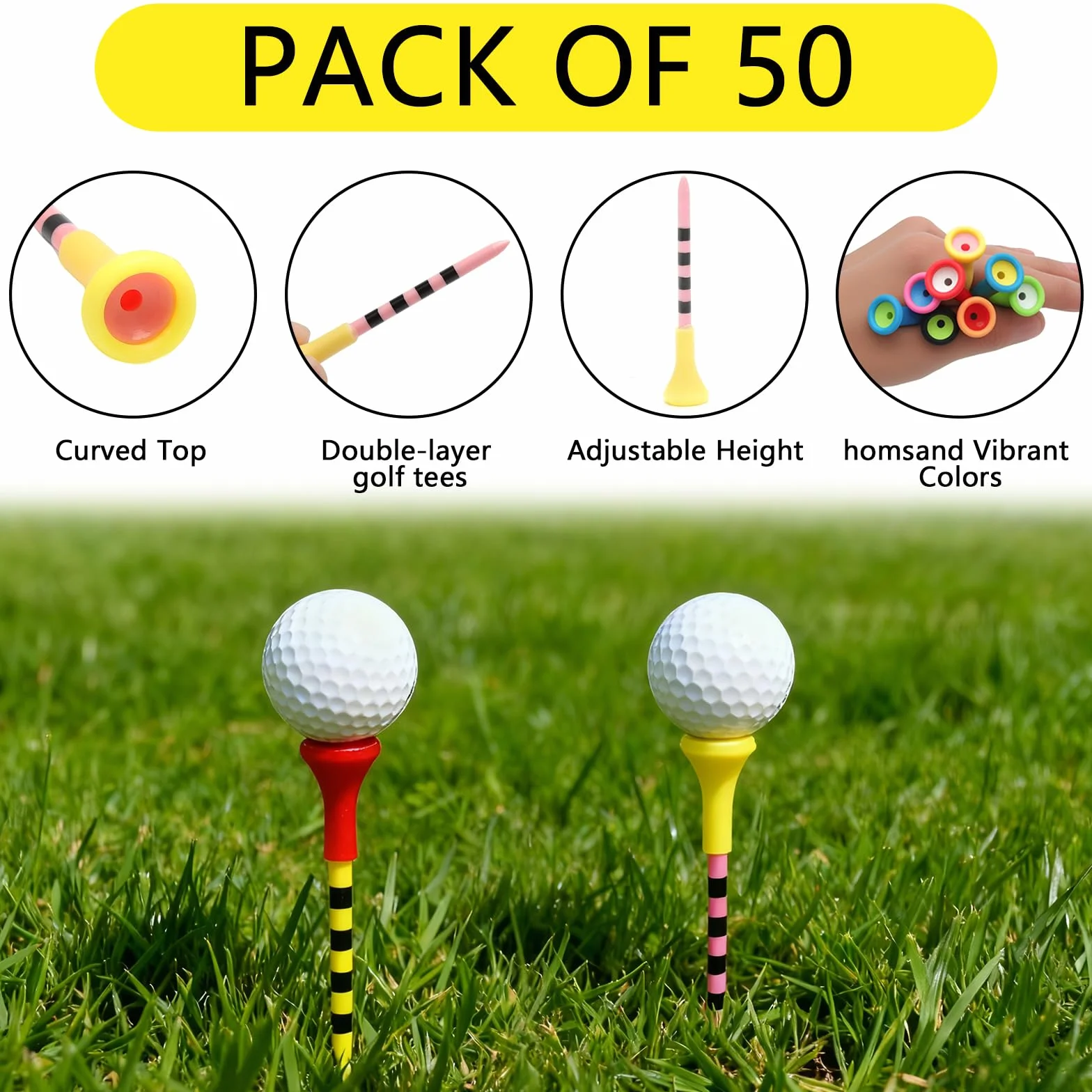 Tees de Golf 83mm Reutilizables Plástico Colores Mezclados 50 Unidades