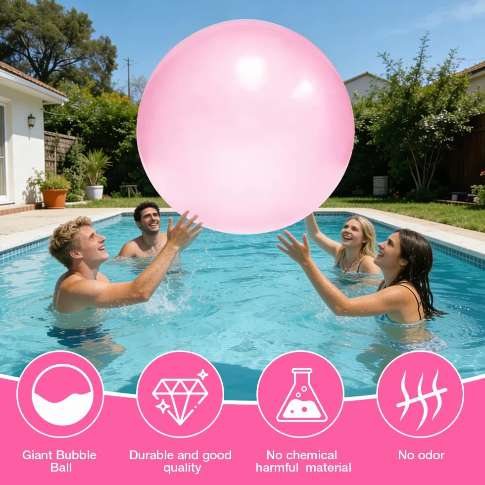 Bubble Ball XXL, HOVCEH 120cm Pelota Wubble Bubble Ball, TPR Transparente Reusable Pelota Hinchable Gigante para Playa, Jardín (Rosa)