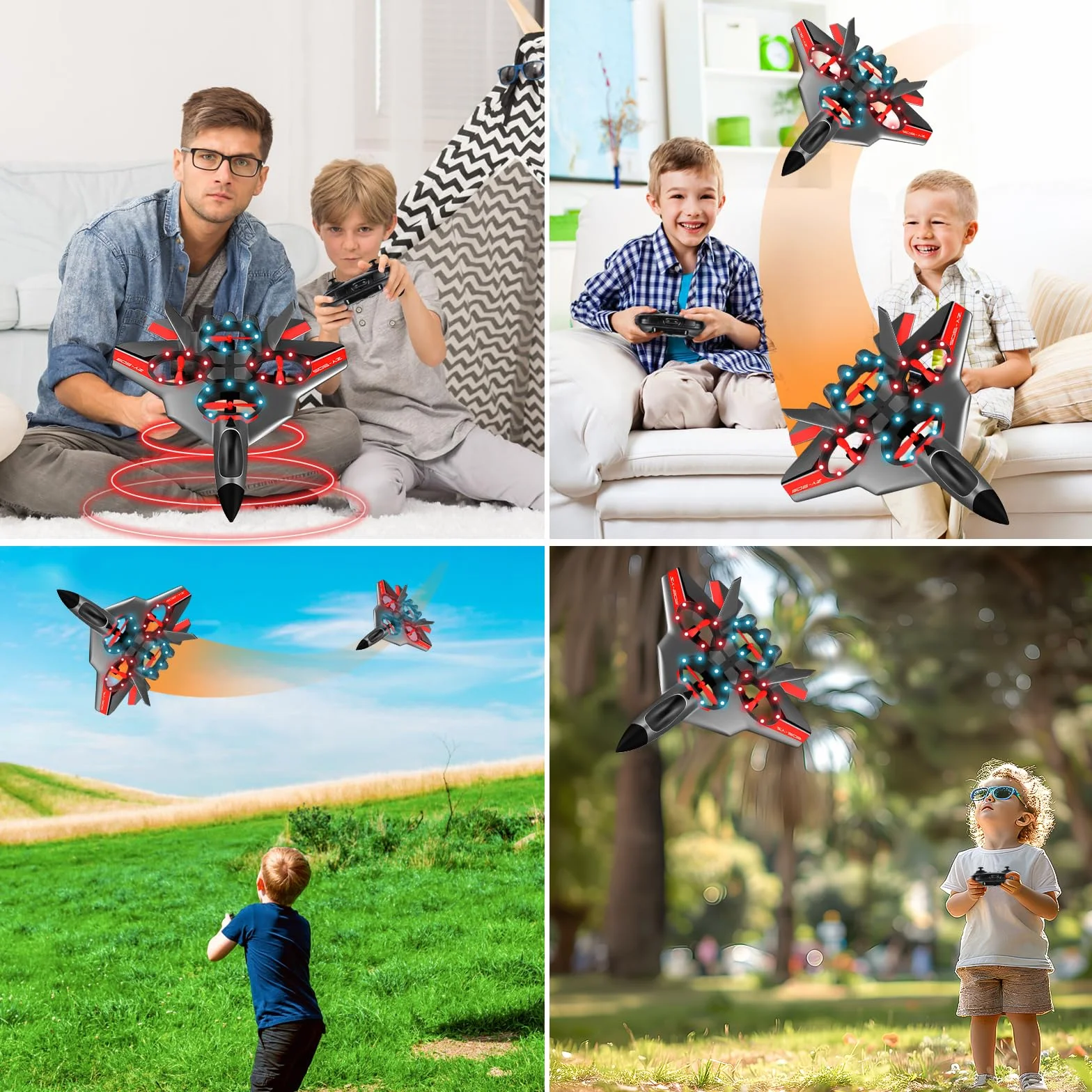 JONRRYIN Avión Teledirigido, 2.4 GHz Aviones de Radiocontrol con Baterías y Estabilizador de Giroscopio de 4 Ejes, Avión RC Juguete con Luz LED para Principiantes Niños Adultos (Gris)