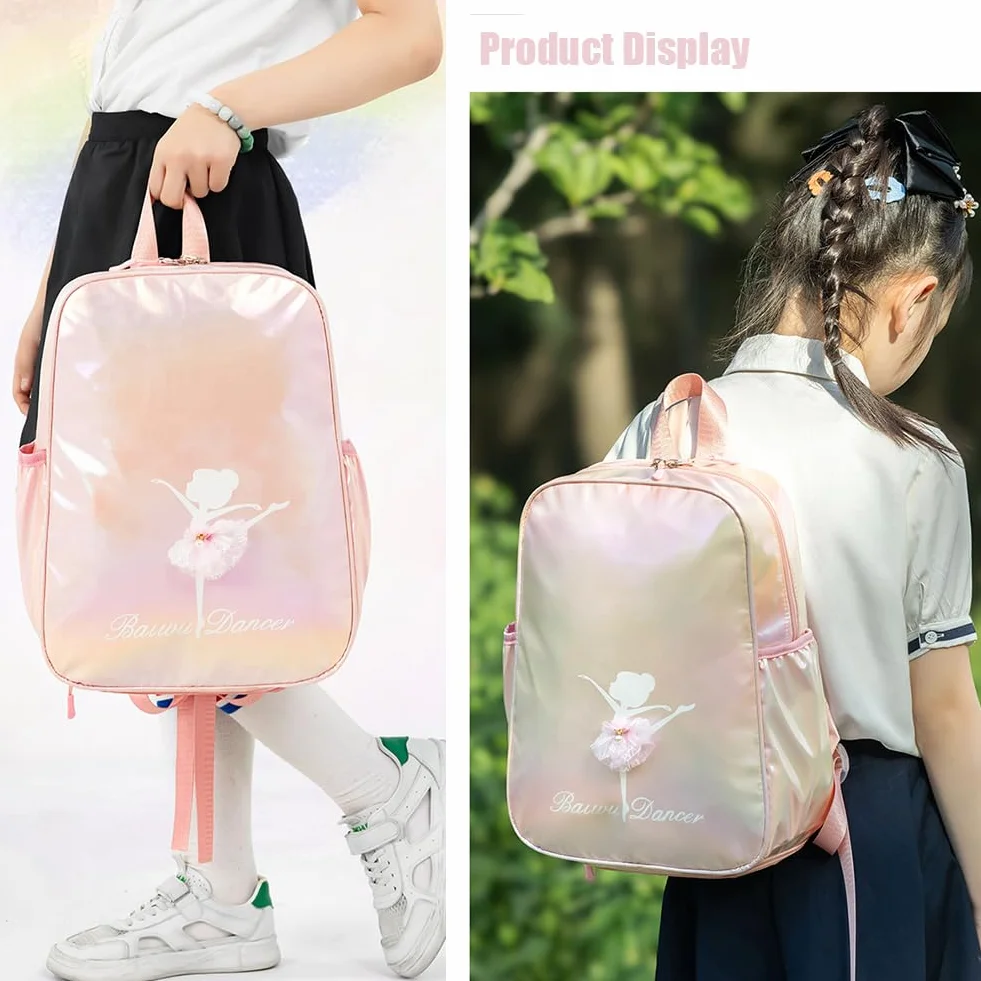 Bolsa de Ballet Láser Rosa Mochila de Bailarina para Niños Almacenamiento de Ropa y Zapatos
