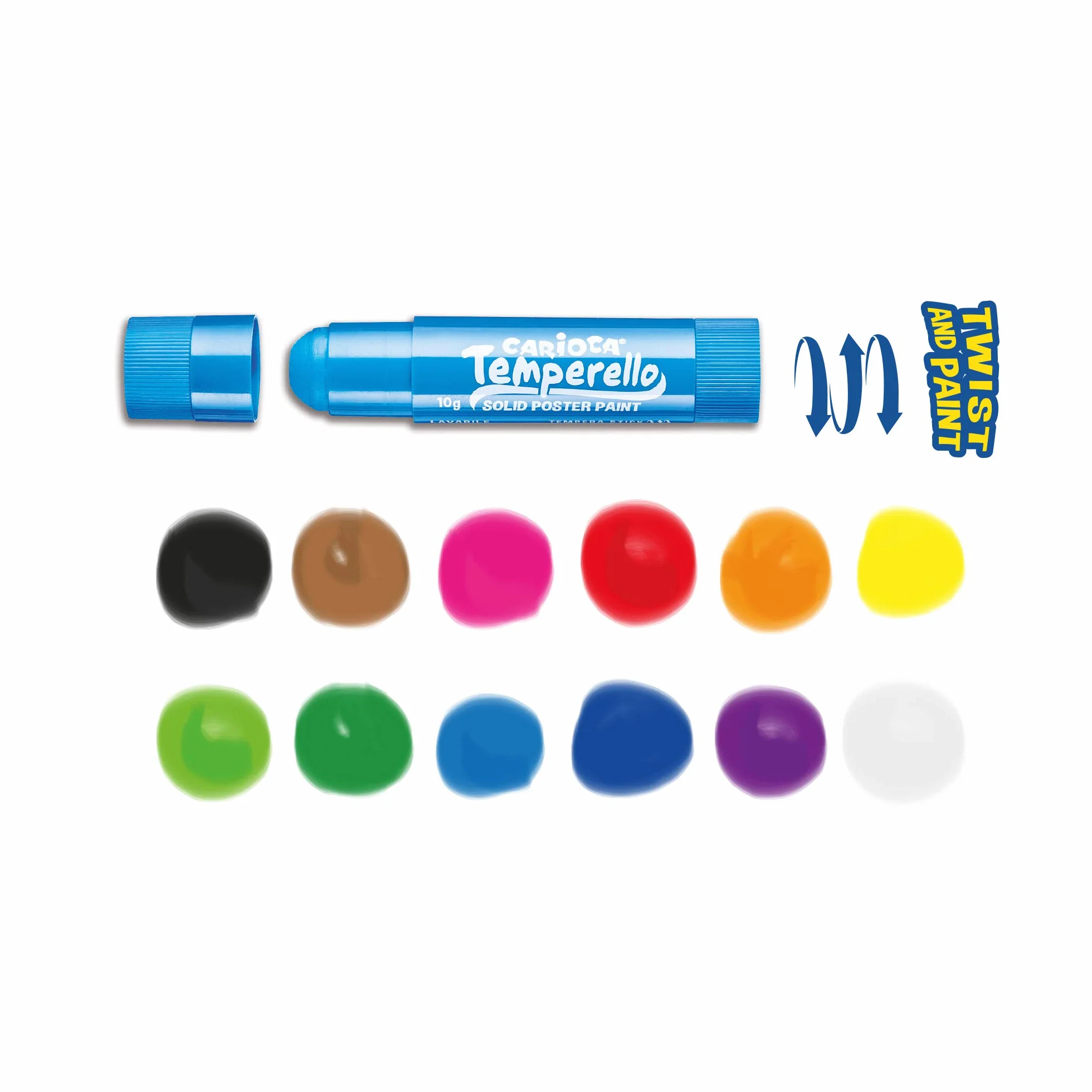 Carioca Temperello | Caja de 24 Témperas Sólidas en Barra | 24 Colores Brillantes y Mezclables | Secado Rápido sin Arrugar el Papel | Pintura Multisuperficie para Madera, Cartón y Cartulina