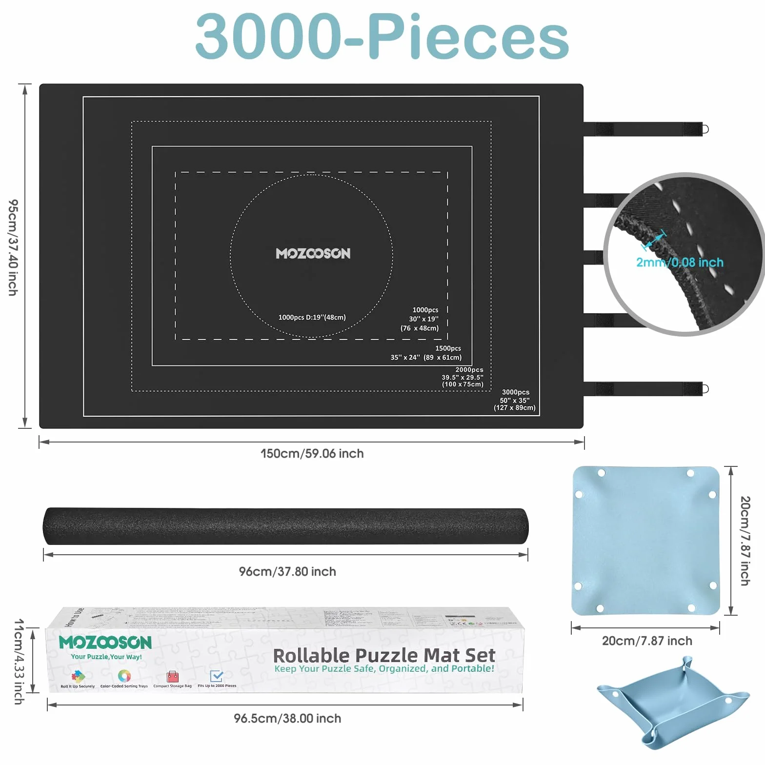 MOZOOSON Tapete Puzzle, Patentado Caucho Alfombra para Puzzles Antideslizante - Estera de Rompecabezas Portátil, Puzzle Mat Roll Cierre Velcro Integrado para Guardar sin Perder Piezas (3000 Piezas)