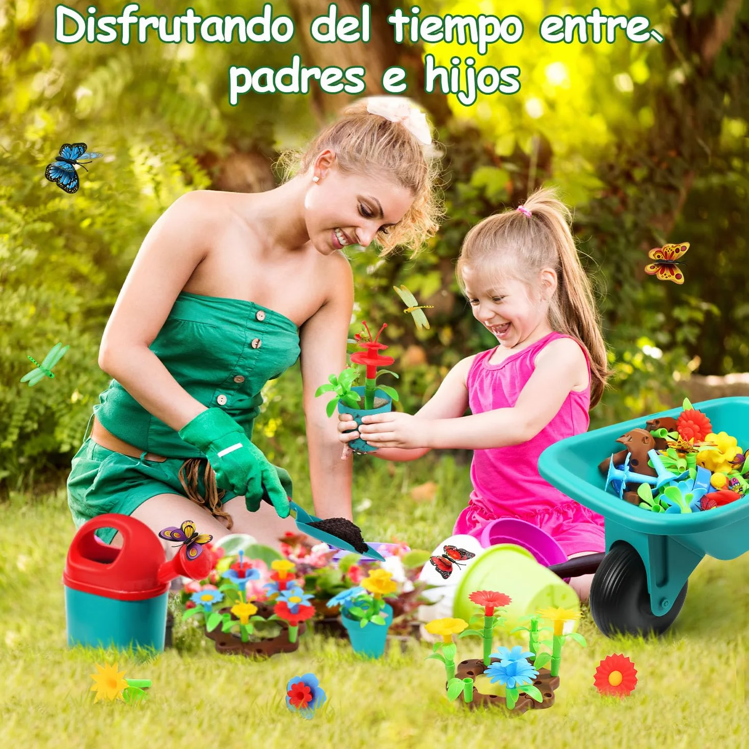 cute stone Juego De Herramientas De Jardinería para Niños, Juguetes De Jardín con Carretilla, Regadera, Pala, Juguete De Construcción para Jardín De Flores, Juguete De Simulación para Exteriores