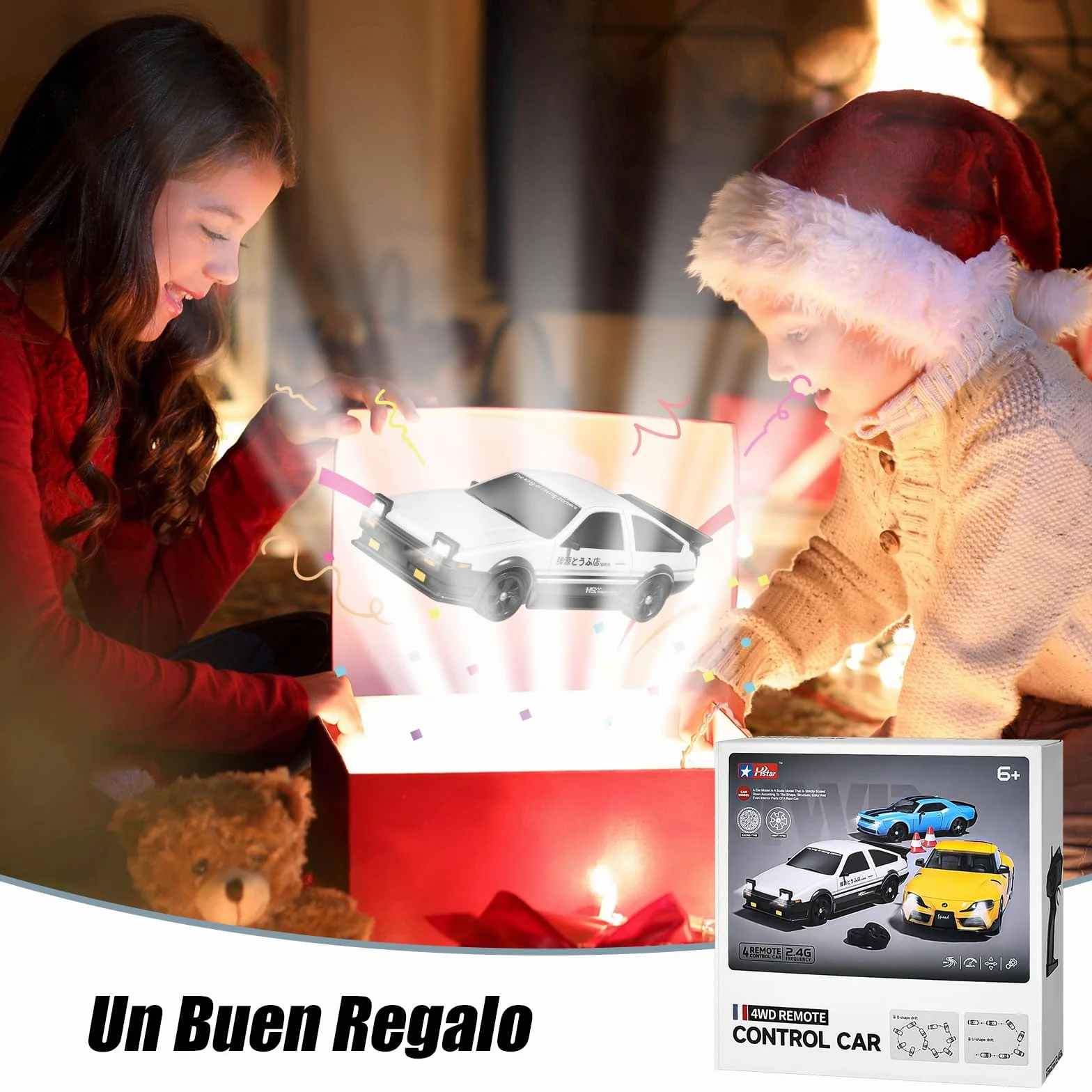 BuzzoXerex Coche Teledirigido Drift, 1:24 Drift RC Car, 18km/h 4WD Mini Car Teledirigido con Kit Barricada, Luces LED, Radiocontrol Coche de Juguete para Adultos y Niños Mayores de 6 Años (Blanco)