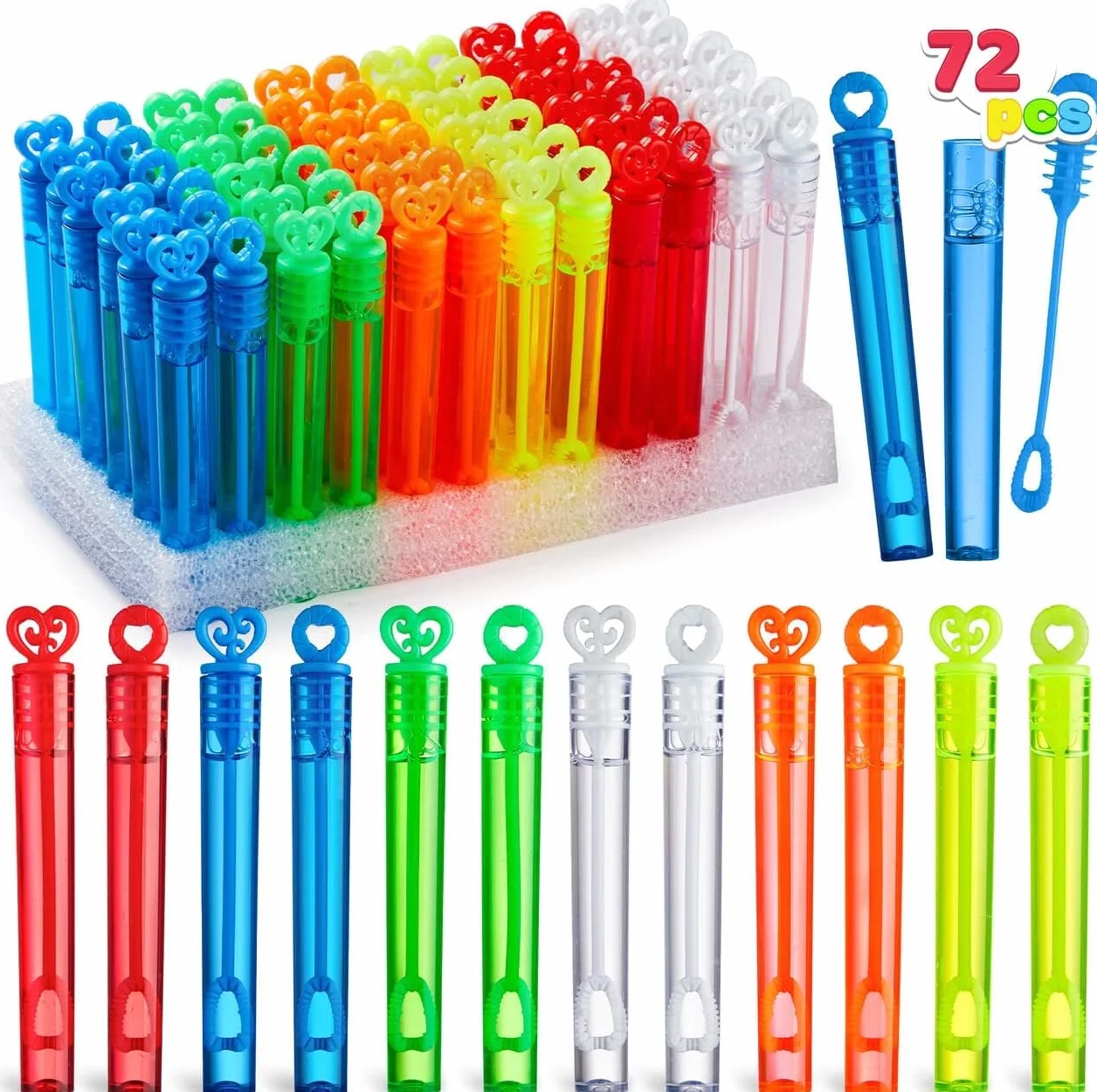 JOYIN 72 Piezas 6 Colores Mini Burbuja varitas a Granel Fiesta Favores Surtido Juguetes para niños, Carnaval Premios, Boda, Regalos al Aire Libre para niñas y niños