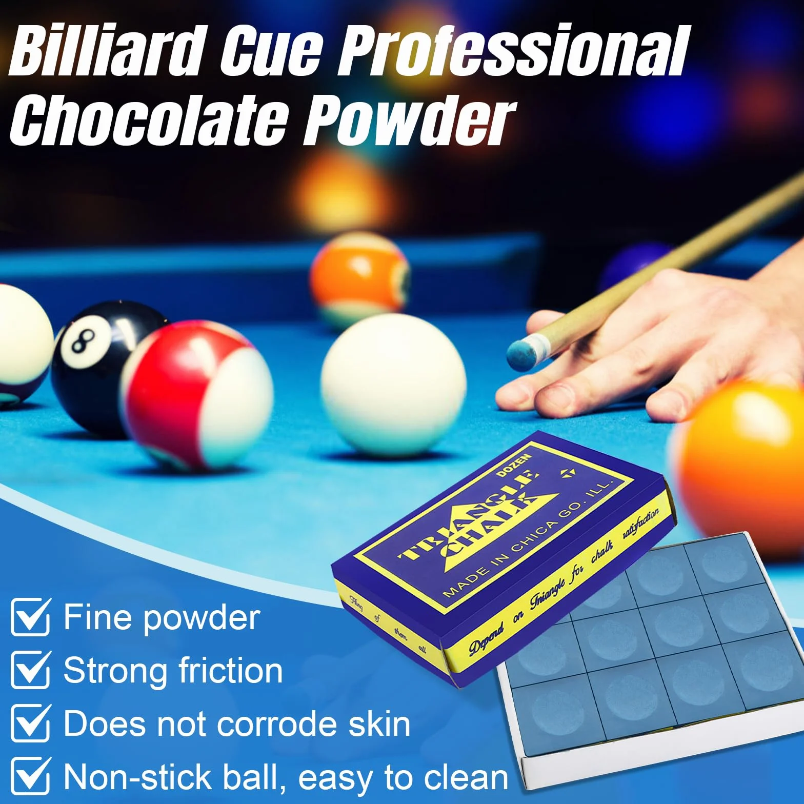 Juego de 12 tizas de billar premium para jugadores profesionales (azul)
