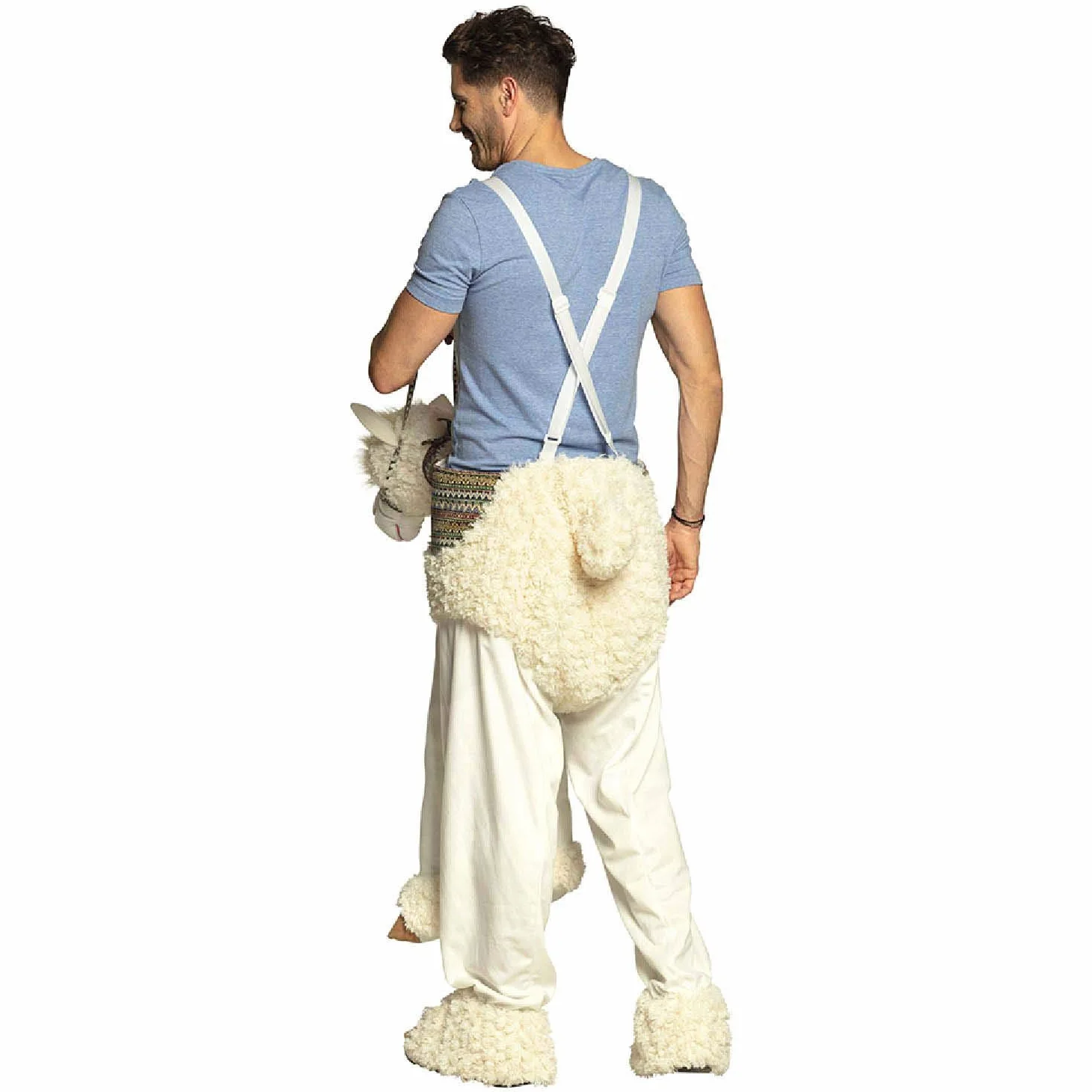Boland 88086 - Disfraz de adulto con llama, unisex, color beige | Pantalones con tirantes ajustables, disfraces de peluche, carnaval y fiesta temática, alpaca