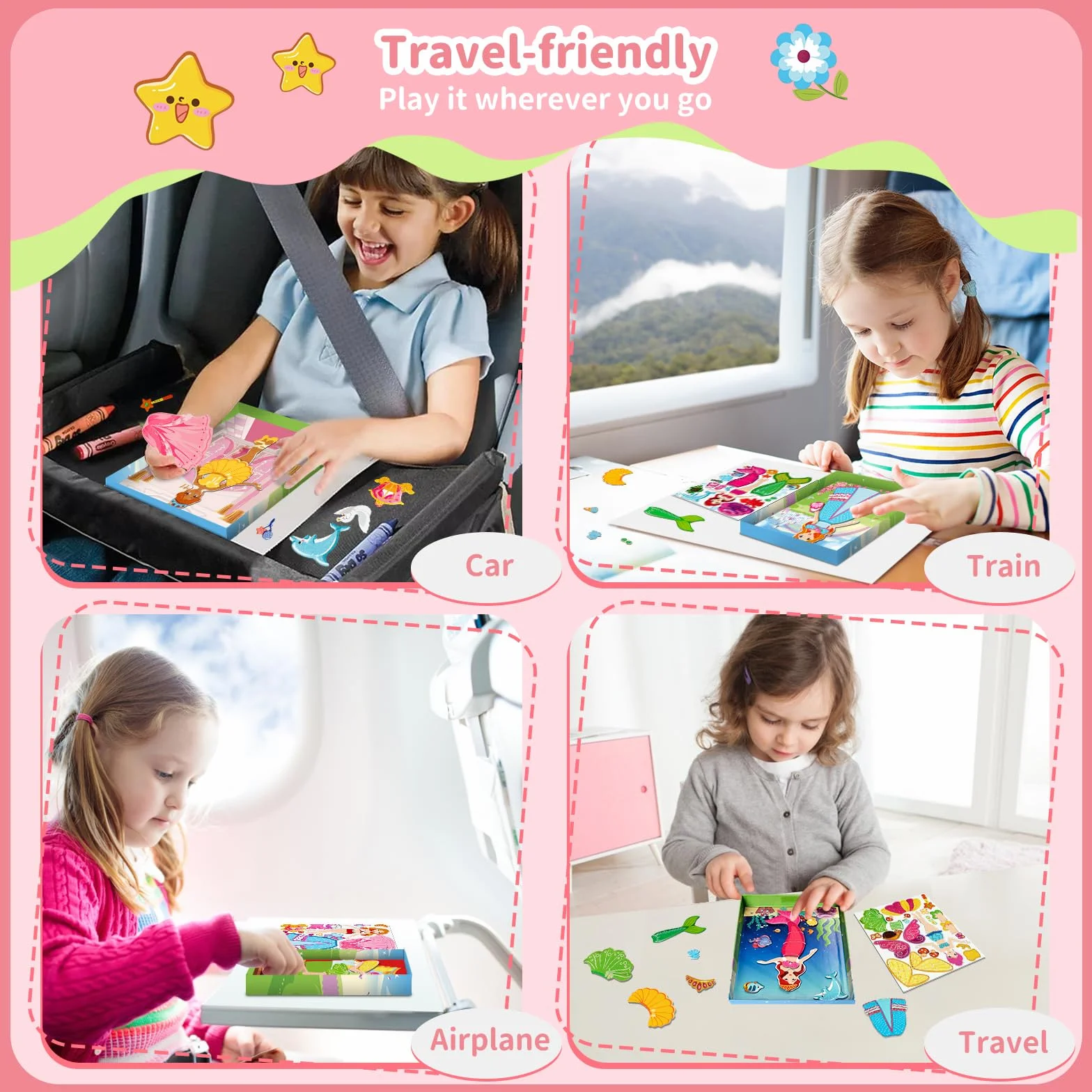 Muñecas magnéticas de vestir para niñas, kits de vestir con 82 piezas magnéticas, bailarina, sirena, juegos de viaje, viajes por carretera, avión, juguetes de actividad para niñas de 3, 4, 5, 6, 7