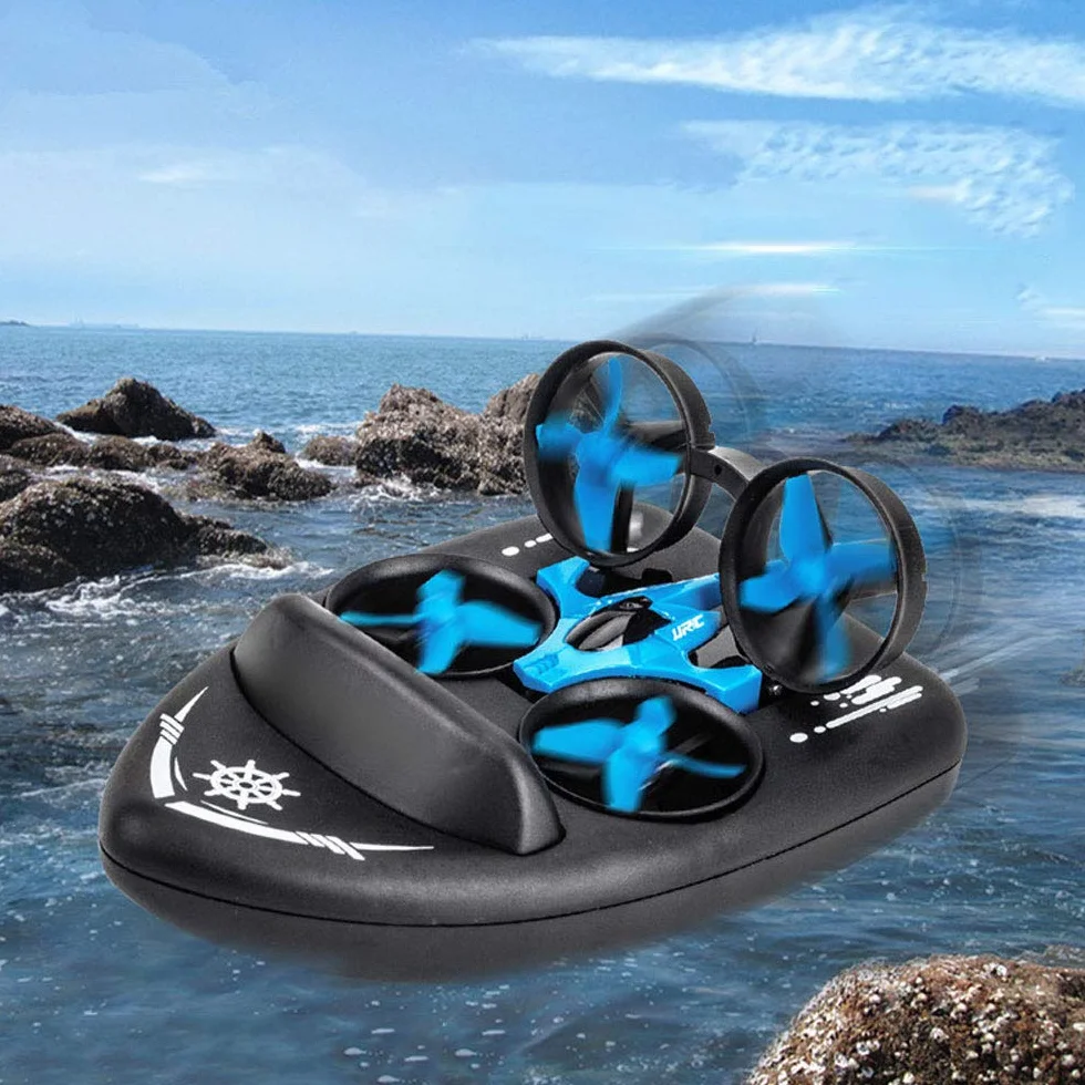 Dazii Tres Modos de mar, Tierra y Aire Barco de Control Remoto 2.4G Aerodeslizador Carga Control Remoto Coche Avión eléctrico 2.4G RC Barco Verano Juguetes acuáticos al Aire Libre Barco