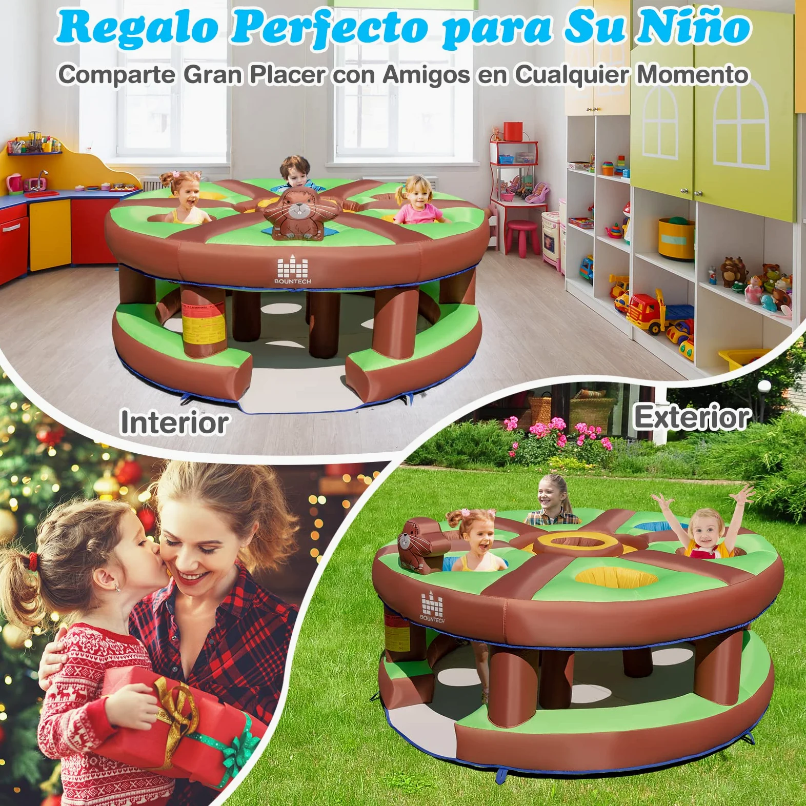 COSTWAY Juego Infantil Hinchable Golpeando un Topo, Juguete con Soplado de 480W, Bate Hinchable, Palos, Juego Interactivo para Patio, Parque, Fiesta, Regalo para Mayores de 3 Años