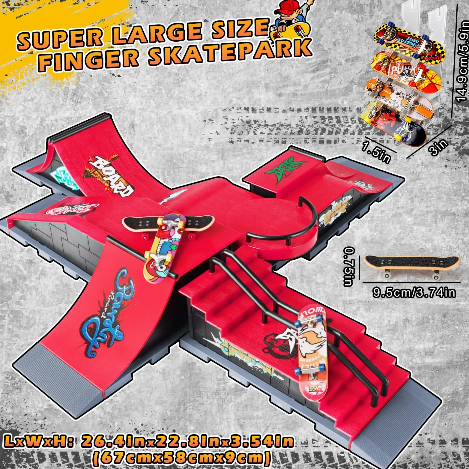 KETIEE 6 Piezas Finger Skate Park Kit Juego de minimonopatín de Dedo con rampa y Otros Accesorios Diapasón de rampa Parque Juguete para Niños (6 IN 1)