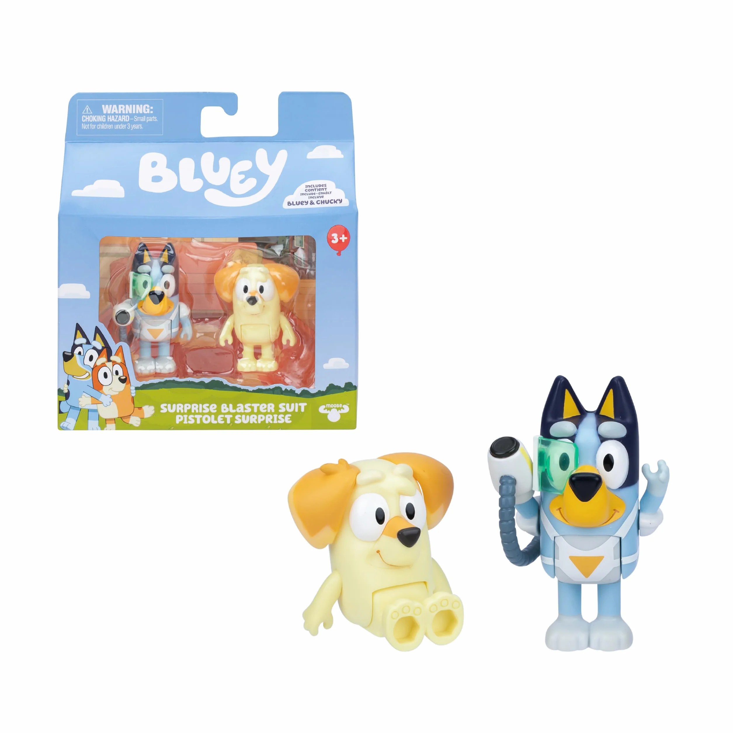 Bluey Pack 2 Figuras Surprise Blaster, Figuras Articuladas Amigos Preparados para IR de Aventuras, Muñecos de la Serie Infantil, Juguetes Exclusivos, Famosa (BLY91210)