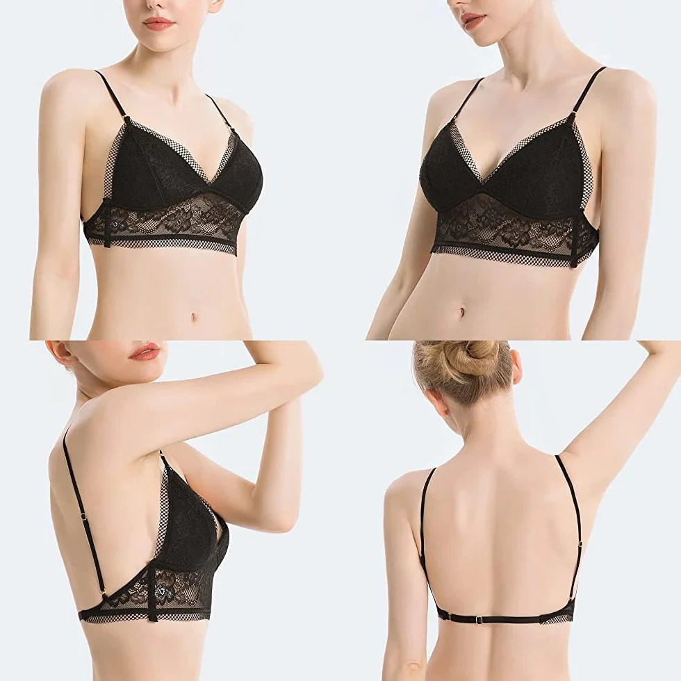 Sujetador de Elevación Inalámbrico Brazo de Encaje Espalda Baja Invisible Profundo