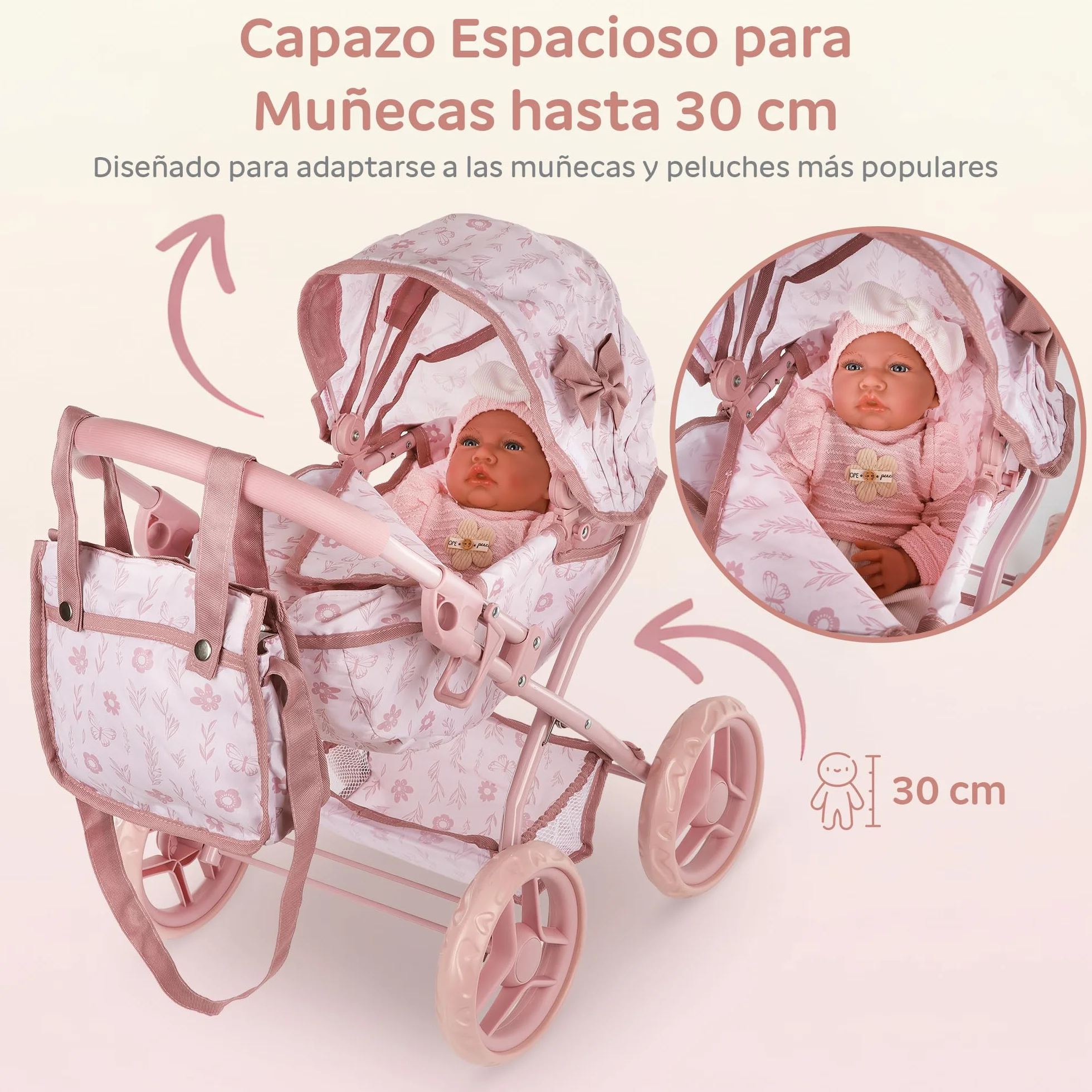 Kinderplay Cochecito de muñecas Profundo con Bolsa y Lazo KP0263A