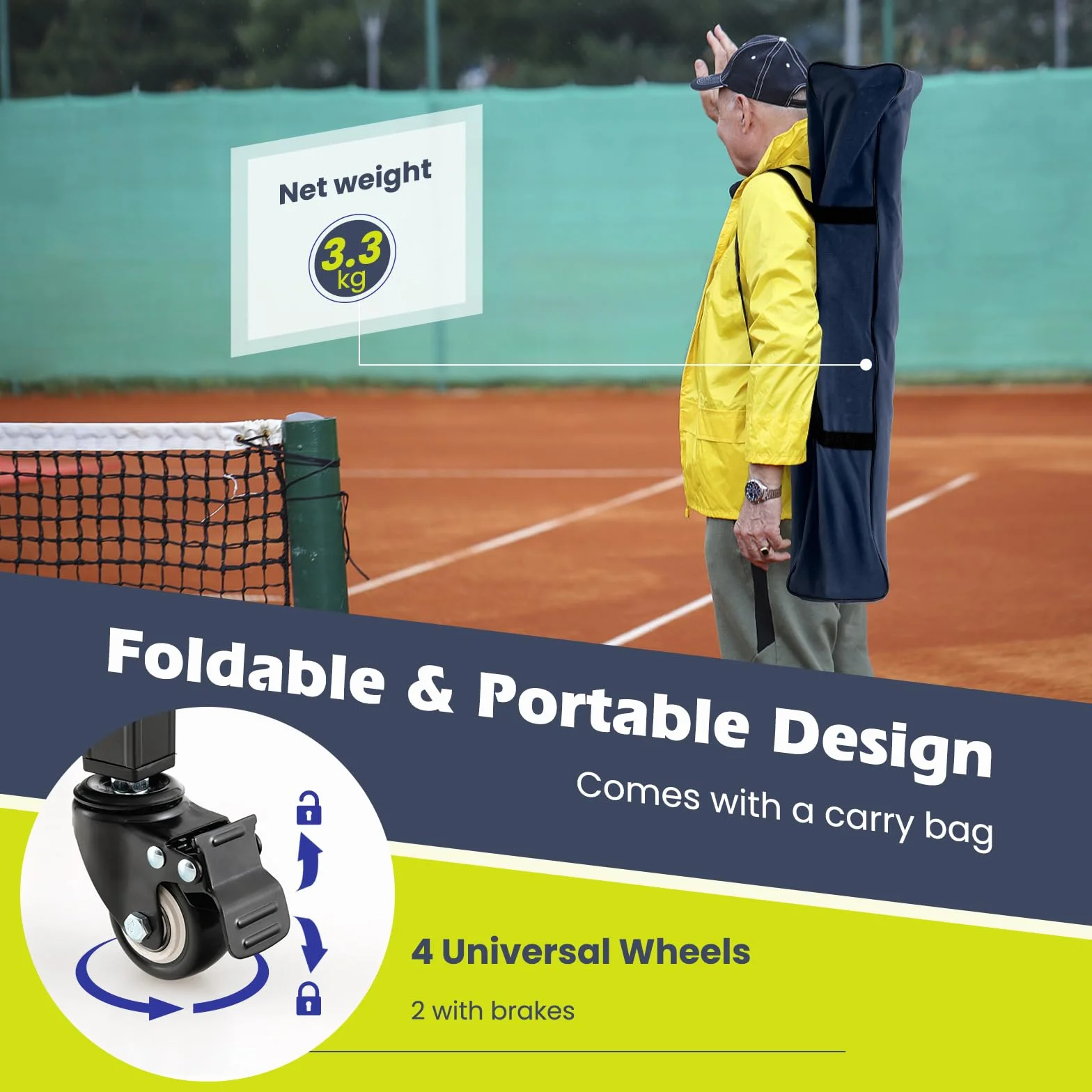 FANTASK Carrito de Tenis Plegable 150 Pelotas Aluminio Ligero 3 kg Azul