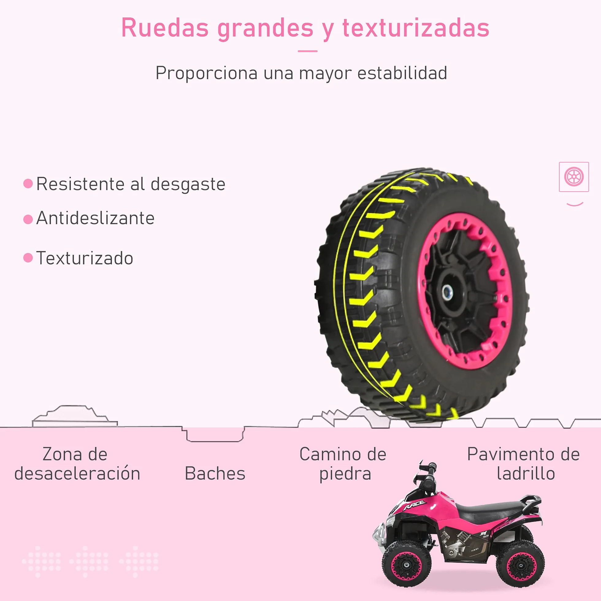 HOMCOM Quad Correpasillos Coche Correpasillos para Niños de 18-36 Meses con Función de Luces y Música Soporta hasta 20 kg 67,5x38x44 cm Rosa