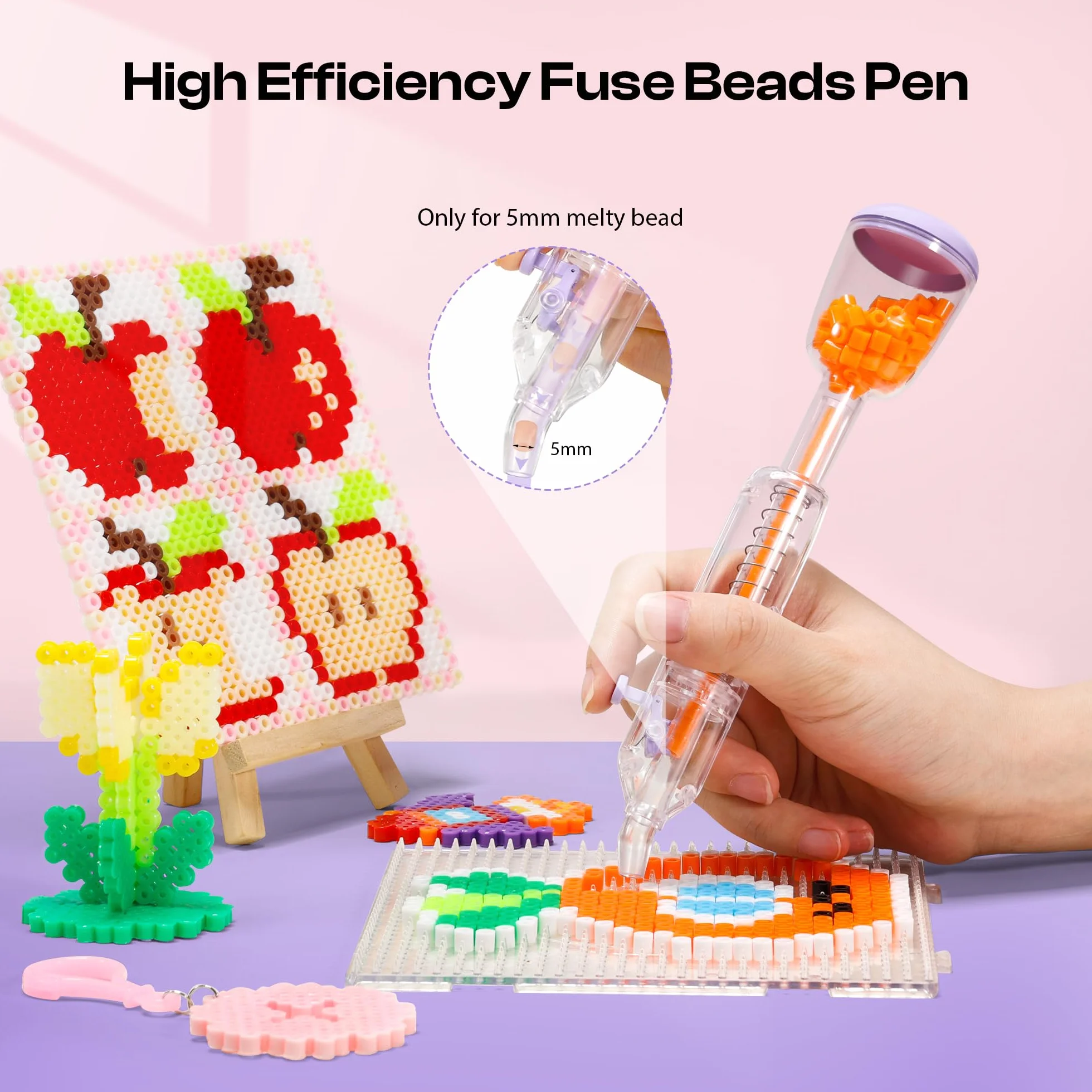 Caydo Pluma para Cuentas Fusibles 5mm, Distribuidor de Cuentas Fusibles Moradas para Decoraciones DIY Navideñas y Caseras, Interacción Padre-Hijo y Manualidades para Niños