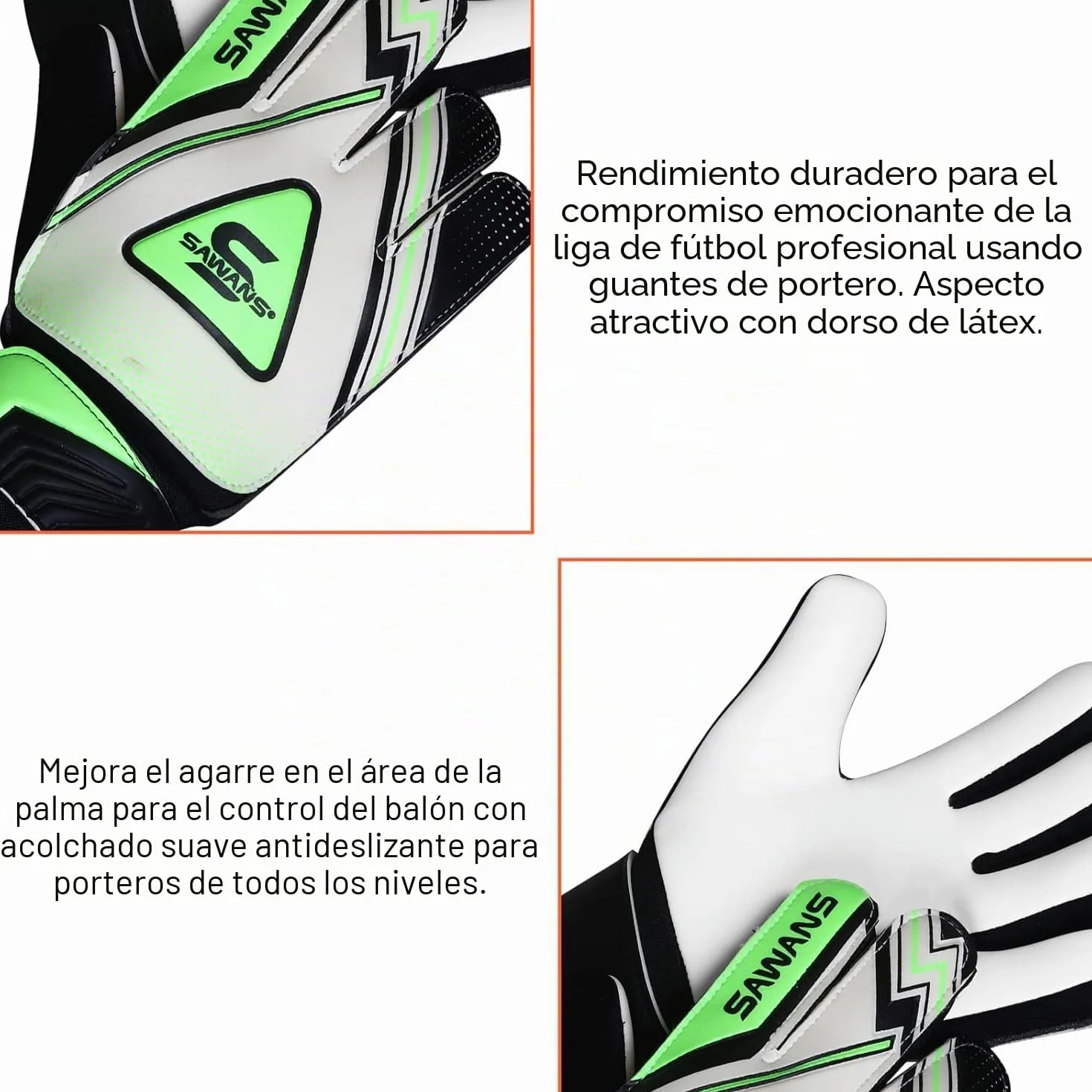 SAWANS Guantes de Portero Fútbol para Niños Jóvenes Adultos Protección Soporte Dedos Muñeca