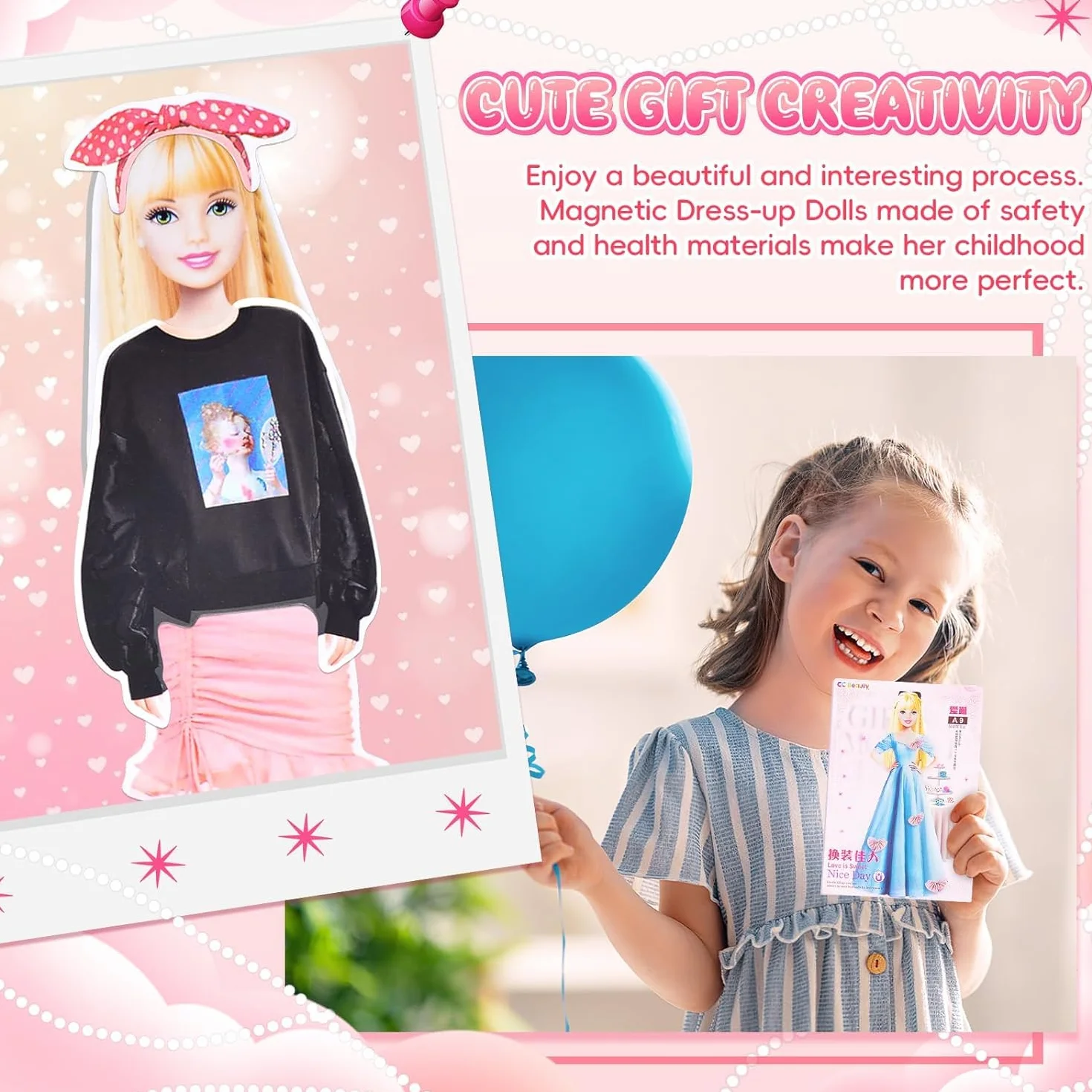 Vibbang Muñecas de Vestir Magnéticas, Muñeca de Papel de Vestir de Princesa, Juguete de Juego de Viaje de Simulación y Juego, Muñeca de Portátil para Vestir Princesas, Regalo para Niña (A)