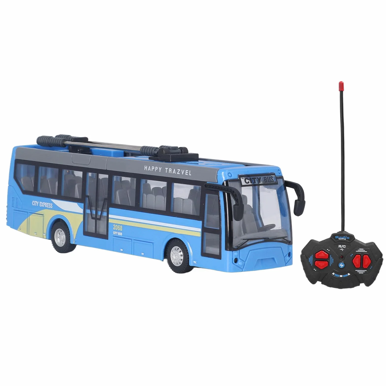 Control remoto autobús alta simulación todas las direcciones conducción recargable RC autobús escolar para niños (azul)