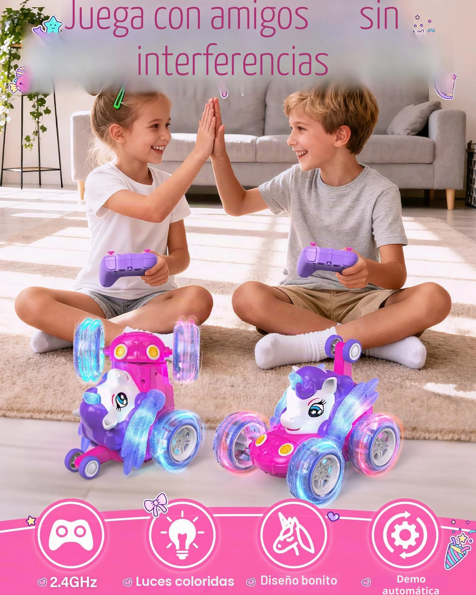 Kiztoys Unicorn Coche Teledirigido - Coches de Juguete para Niñas de 3 4 5 6 Años, Unicornio Teledirigidos Monster Truck con luz LED, Regalo de Juguete para Niñas 3+ Años