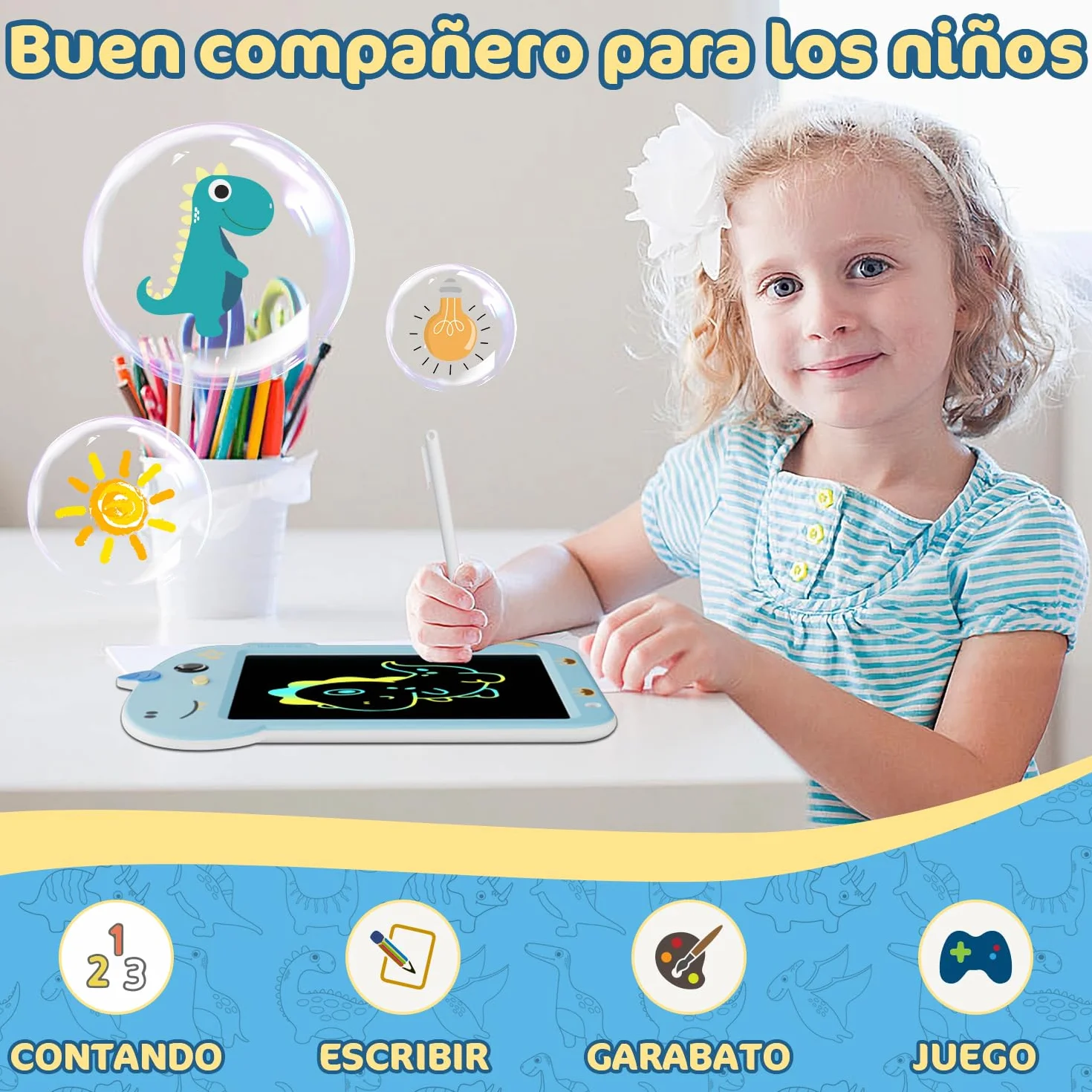 Tablet de Escritura LCD [Nueva Versión], Electight Tablet Escritura Pantalla Colorido Infantil, Juguetes Educativo con Borrable y Bloqueo Función, para Niñas y Niños de 3 4 5 6+ Años, Azul
