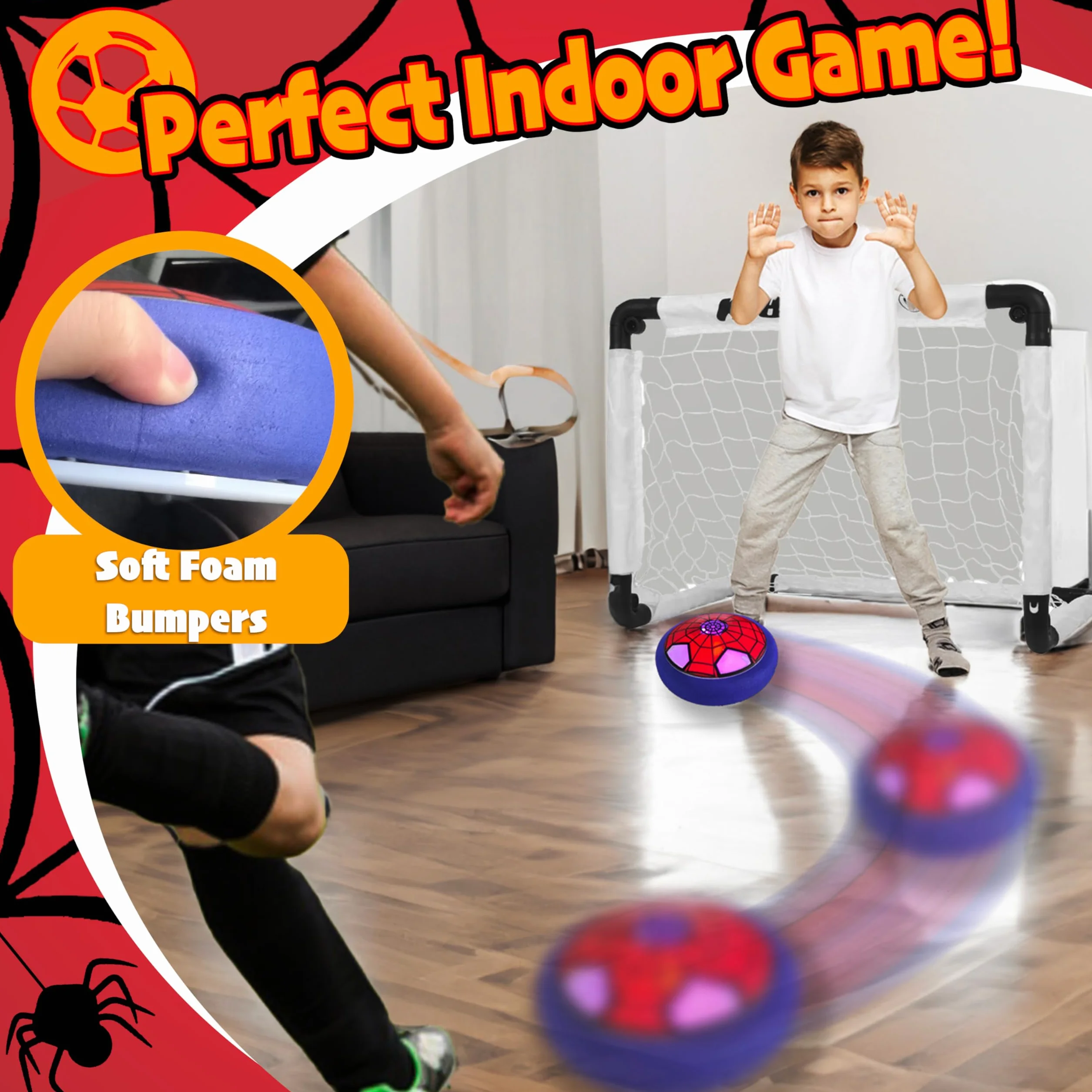 Spider Balón Fútbol Flotant, Air Power Fútbol con Luces LED, Juguetes de Football para Niños 3 4 5 6 Años, Regalo Niño Niña 3-12 Años, Juegos de Exterior e Interior Niño