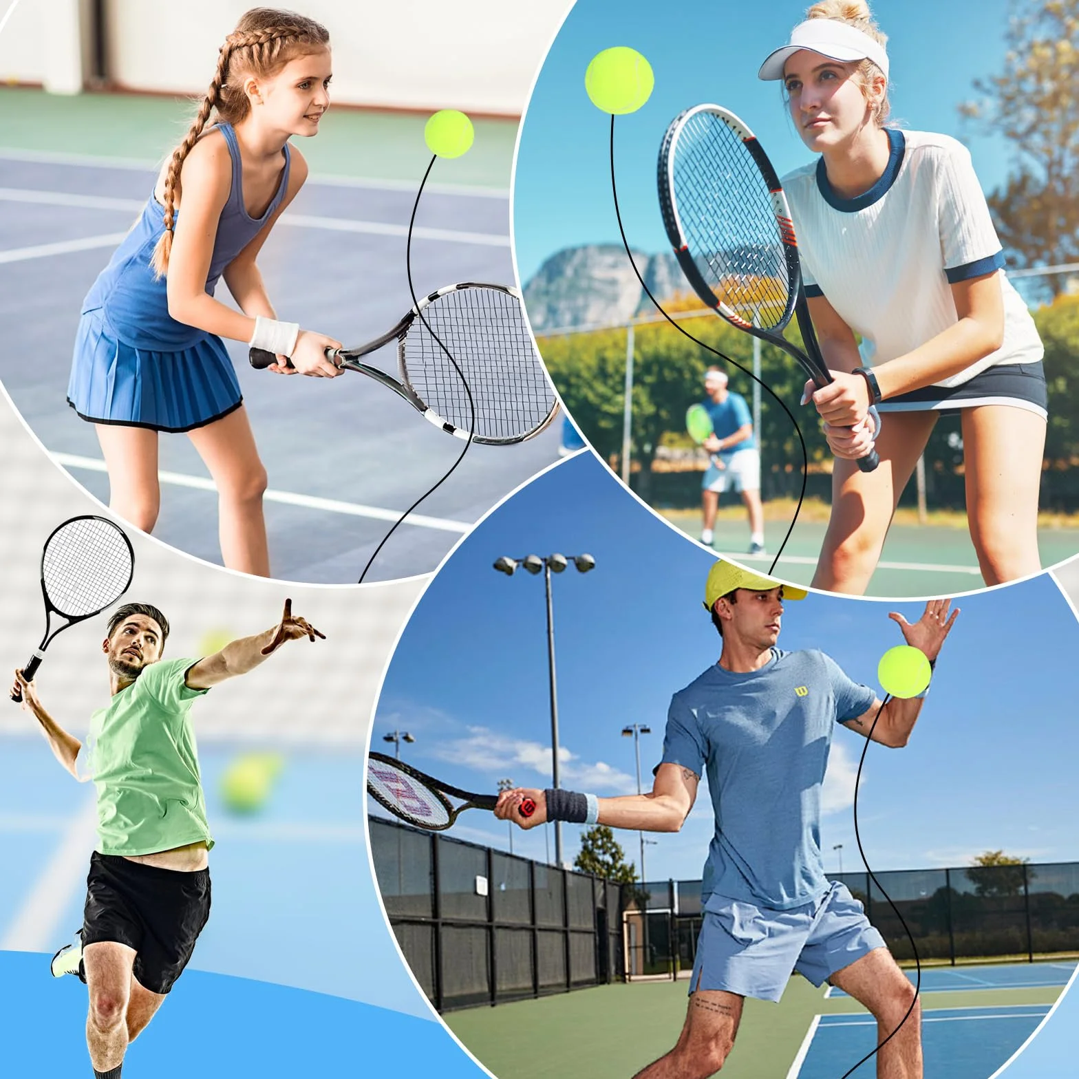 Entrenador de tenis autoguiado con 3 pelotas de rebote y cuerda para principiantes, niños y adultos