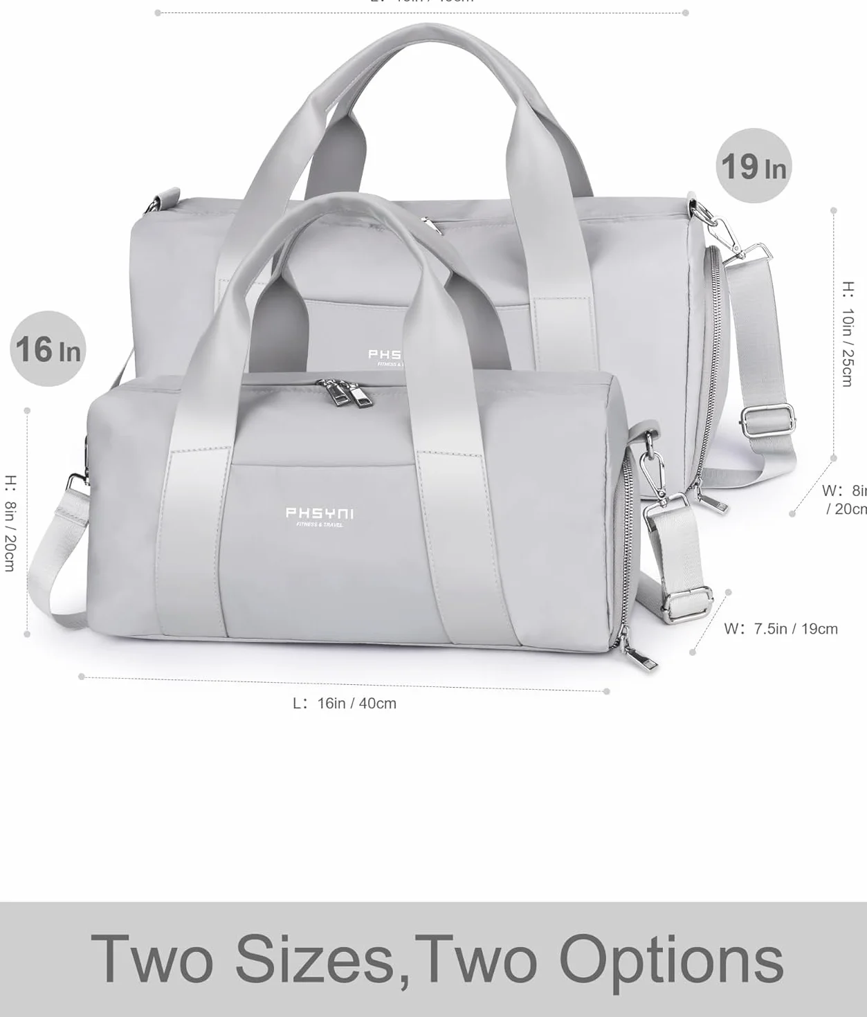 Bolsa de Deporte Pequeña para Mujeres, Niñas y Niños, Fitness, Entrenamiento, Baile, Ballet, Natación con Zapatero Independiente y Bolsillo Impermeable, Gris, 40x19x20 cm, 15L