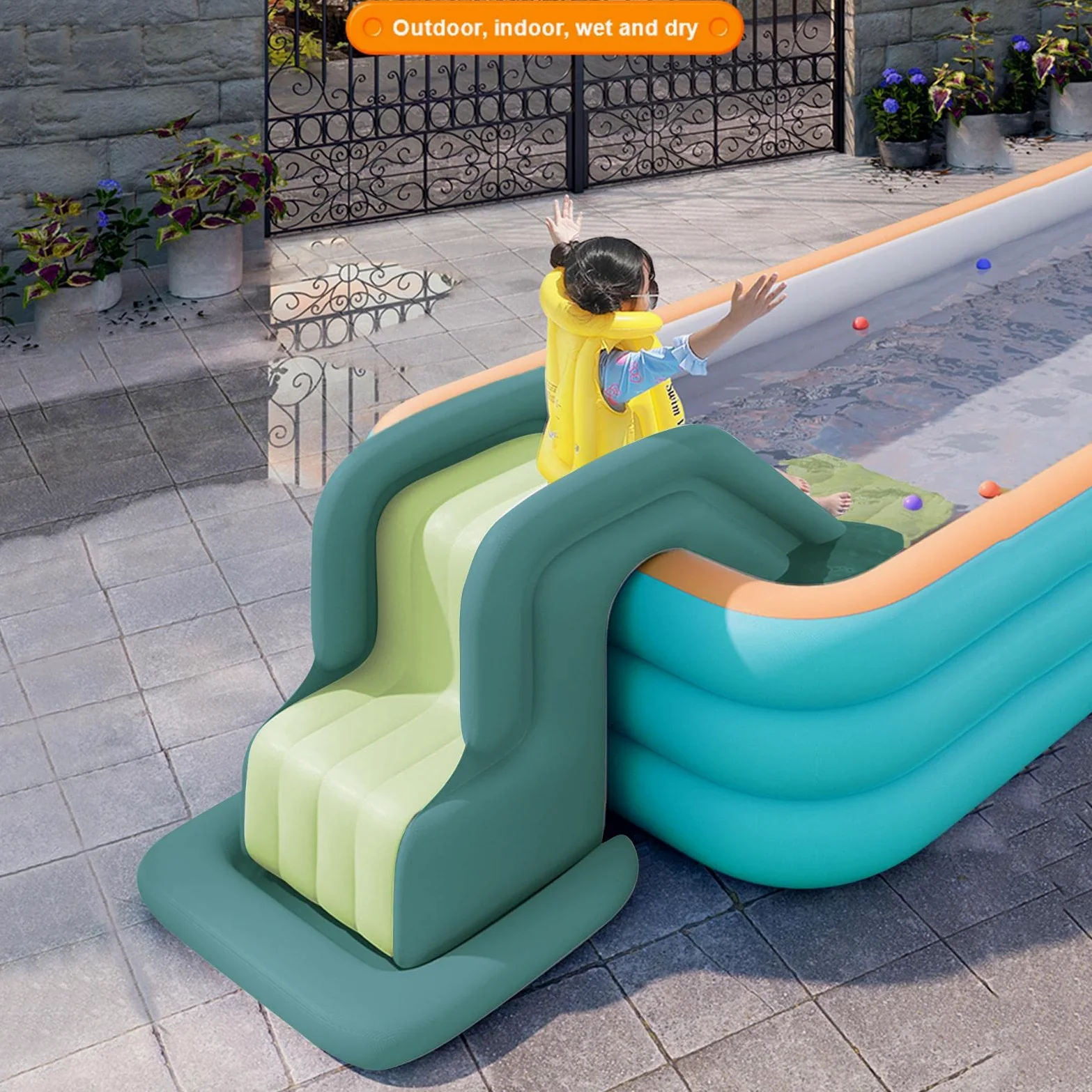Tobogán De Piscina Inflable,Toboganes Anti-basculante para Juego Divertido Parque Acuático Al Aire Libre - Toboganes Acuáticos para Piscinas Inflables o Fuera del Suelo