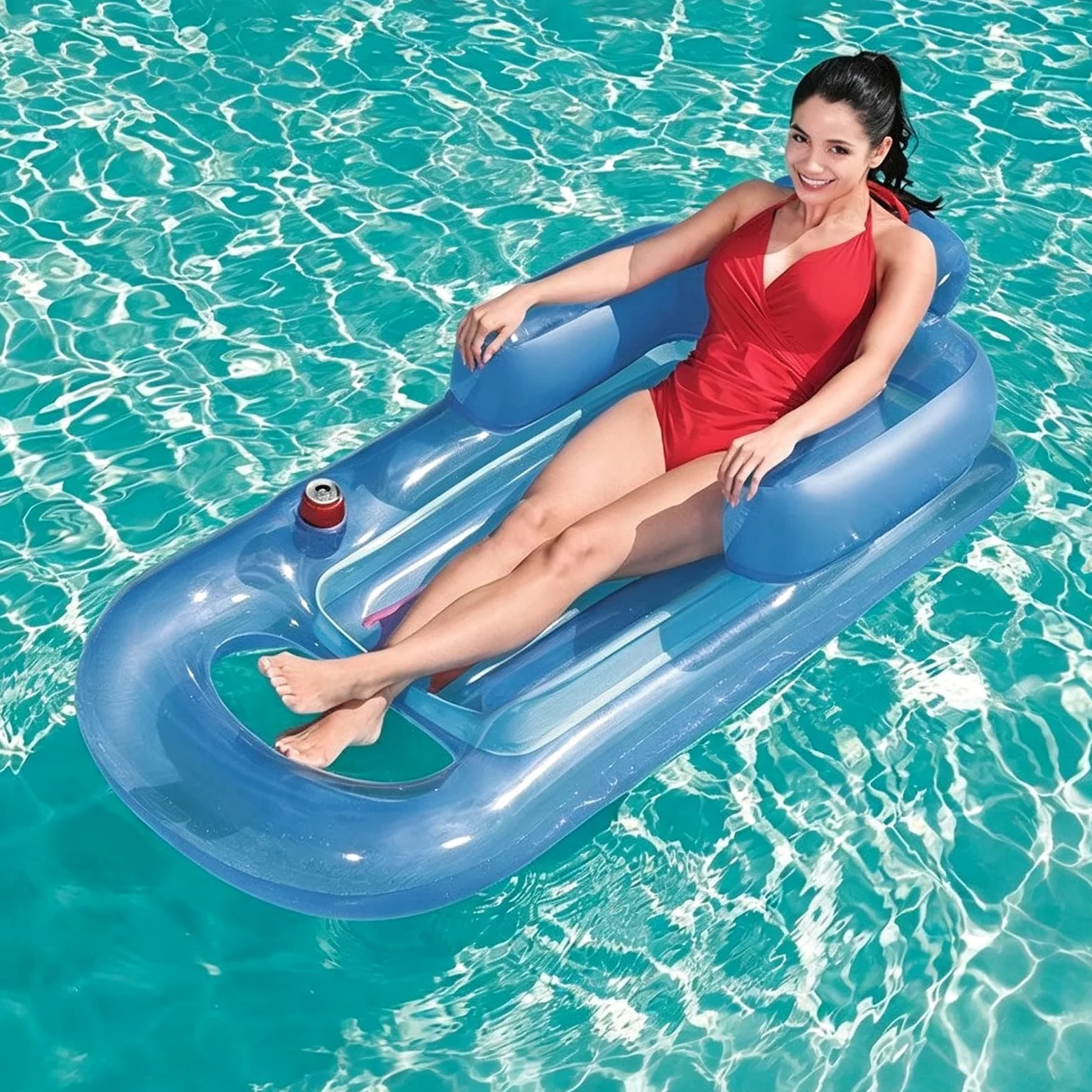Flotadores Inflables para Adultos con Bomba de Aire eléctrica Colchoneta Hinchable Piscina con Portavasos y Reposapiés Plegable de PVC Ideales para Diversión Descanso