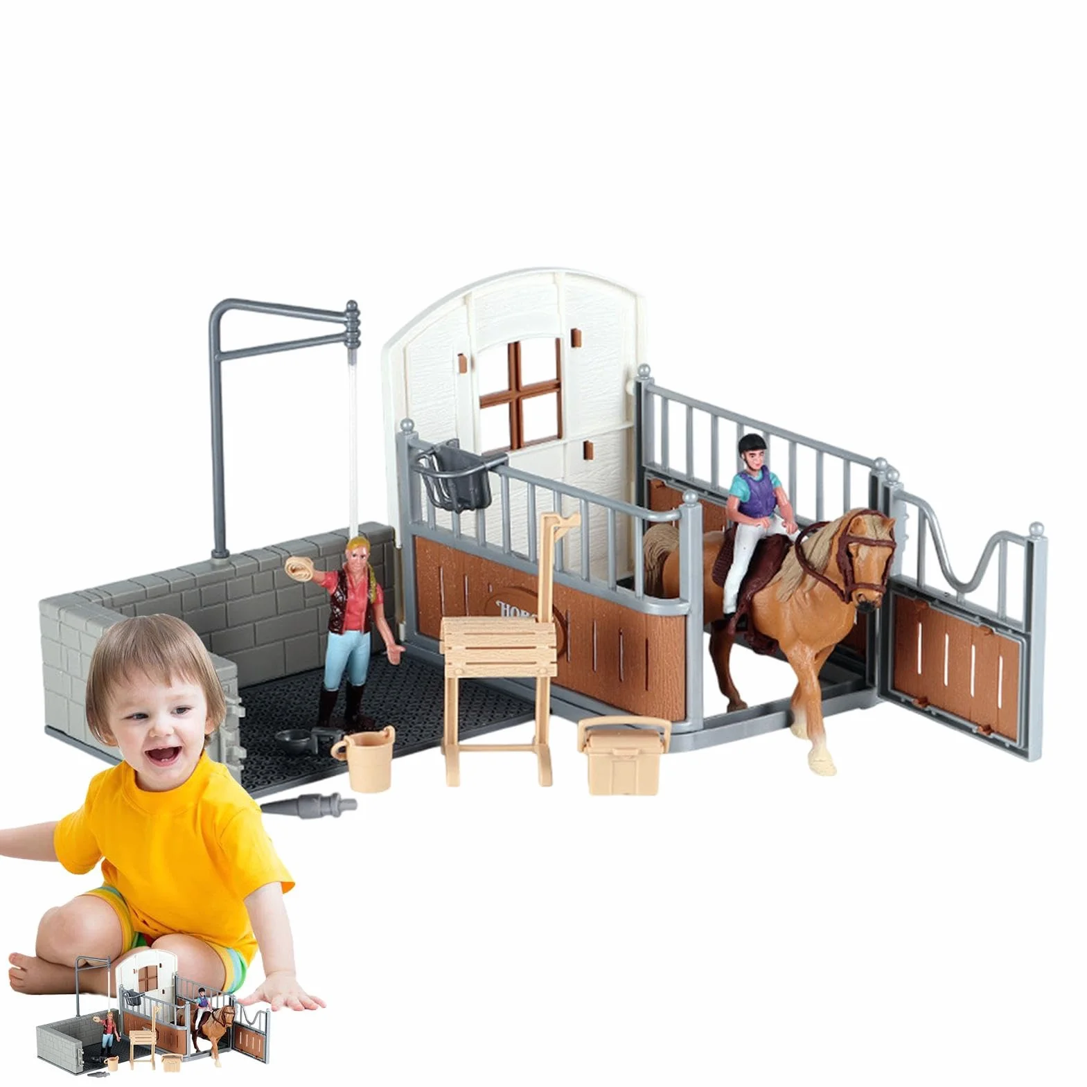 Genérico Juego Estable de Caballos, Modelo Estable de Caballos | Juguetes de Granero Animal de Granja para niñas para niños, Juguetes de Juego de simulacro de simulación para la Pascua, Día del Niño,