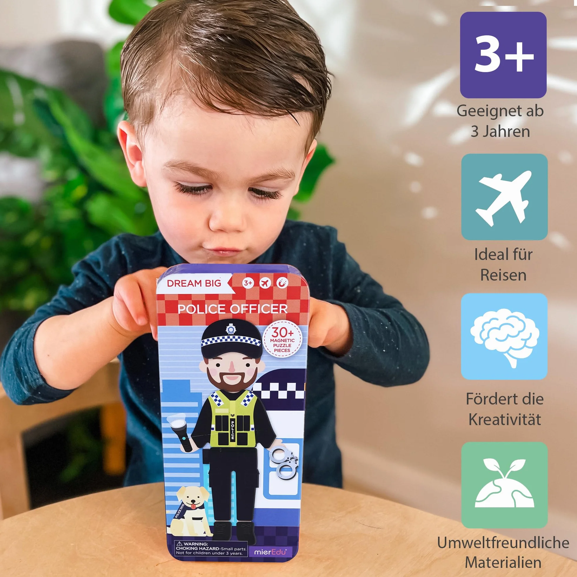 mierEdu Juego magnético de policía – promueve la motricidad y la imaginación, perfecto para casa y de viaje, juego de vestir magnético para niños a partir de 3 años