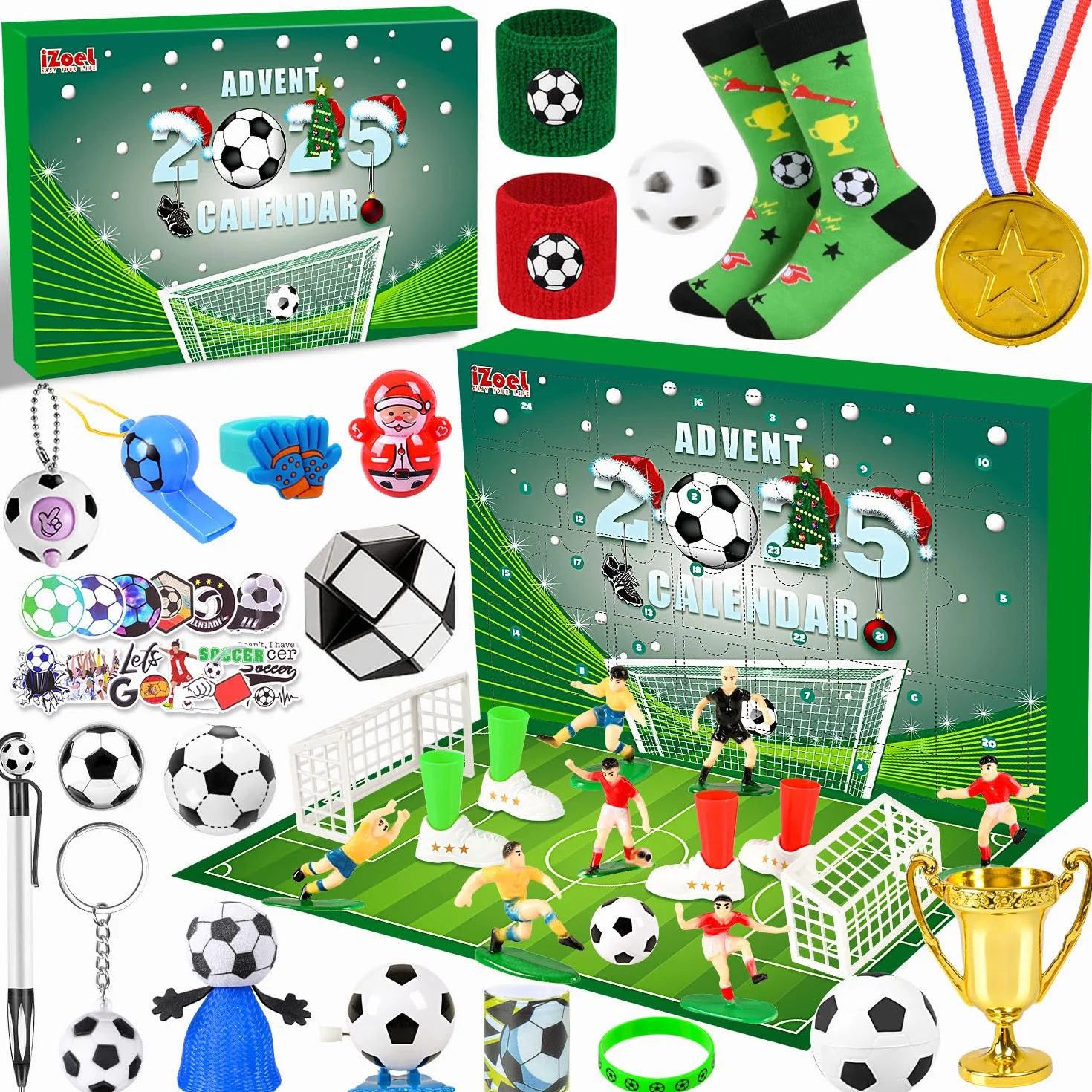iZoeL Adviento Calendario 2025 Fútbol Copa Mundial 24 juegos Temáticos Adviento Calendario Copa Mundial 24 Días Llenos Sorpresas Calendario De Adviento Fútbol Divertido Niños Familia (Verde)