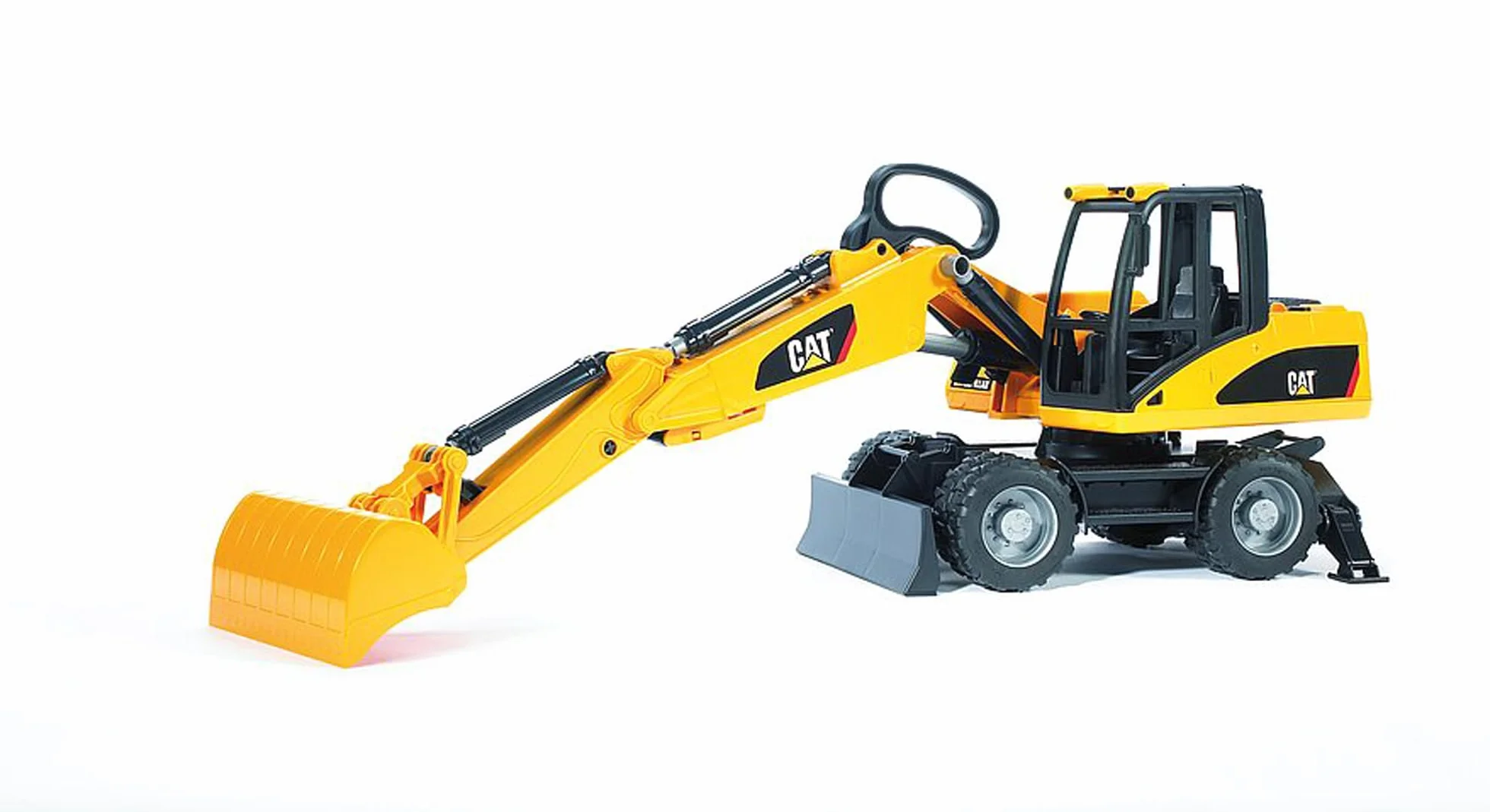bruder 02445 - Excavadora de ruedas Cat - 1:16 Obra, Vehículo de construcción, Excavadora de cuchara, Trabajador, bworld, Máquina de construcción, Juguete