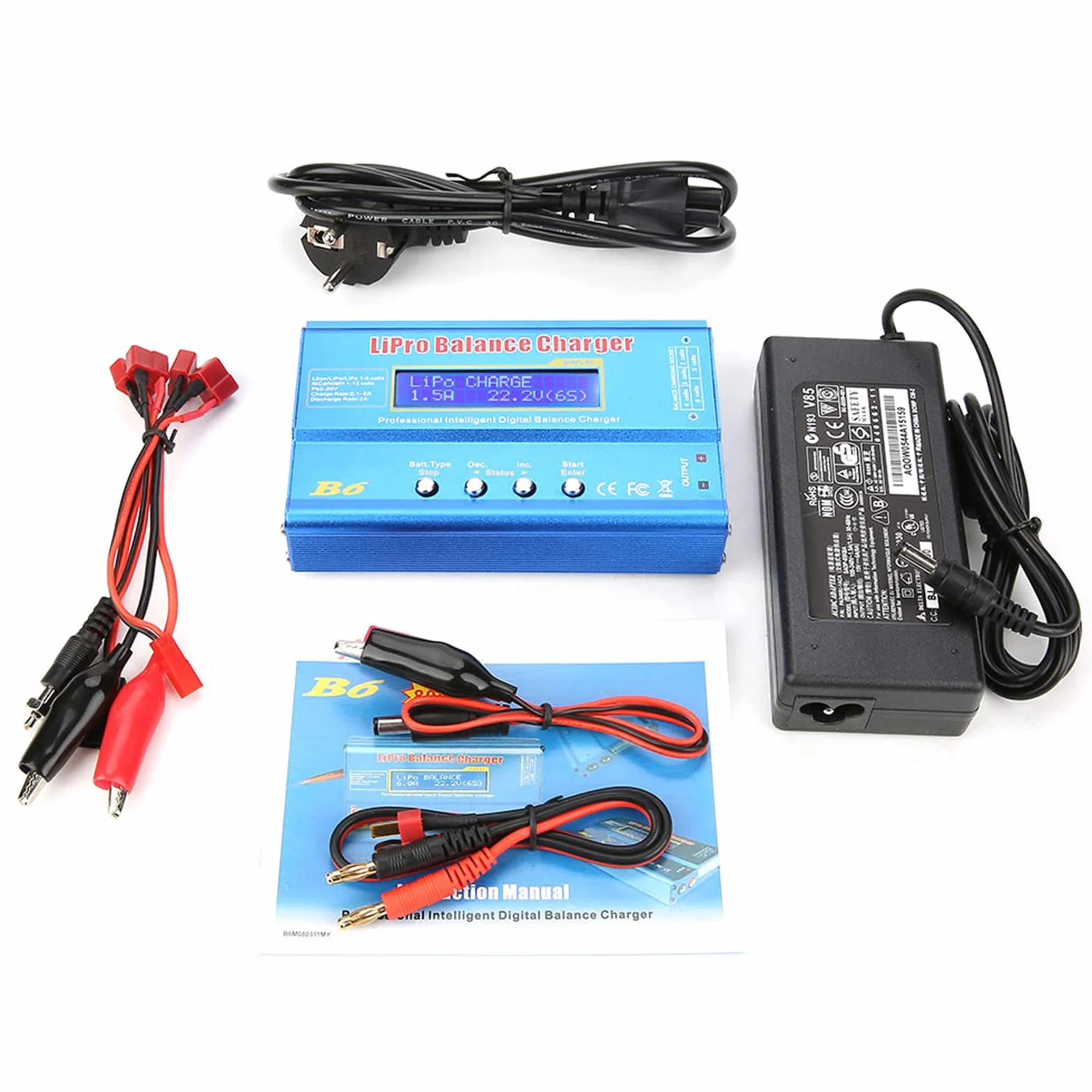 Jadeshay Cargador de Equilibrio,80W Cargador Lipo Descargador de Equilibrio para LLiPo NiMH RC Batería,con Pantalla LCD (EU Plug)